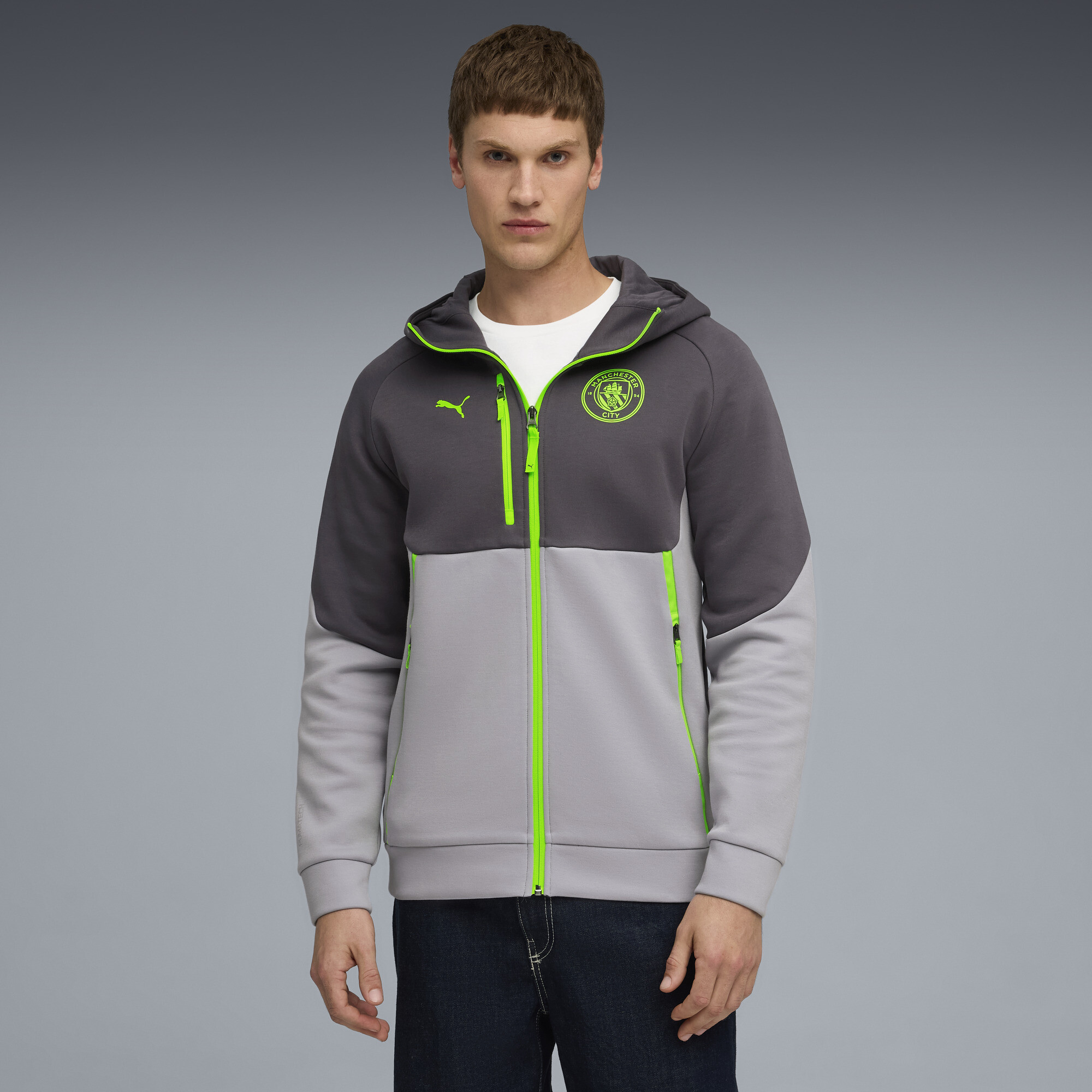 Manchester City PUMATECH hoodie met volledige ritssluiting voor Heren, Groen/Grijs, Maat L thumbnail 6
