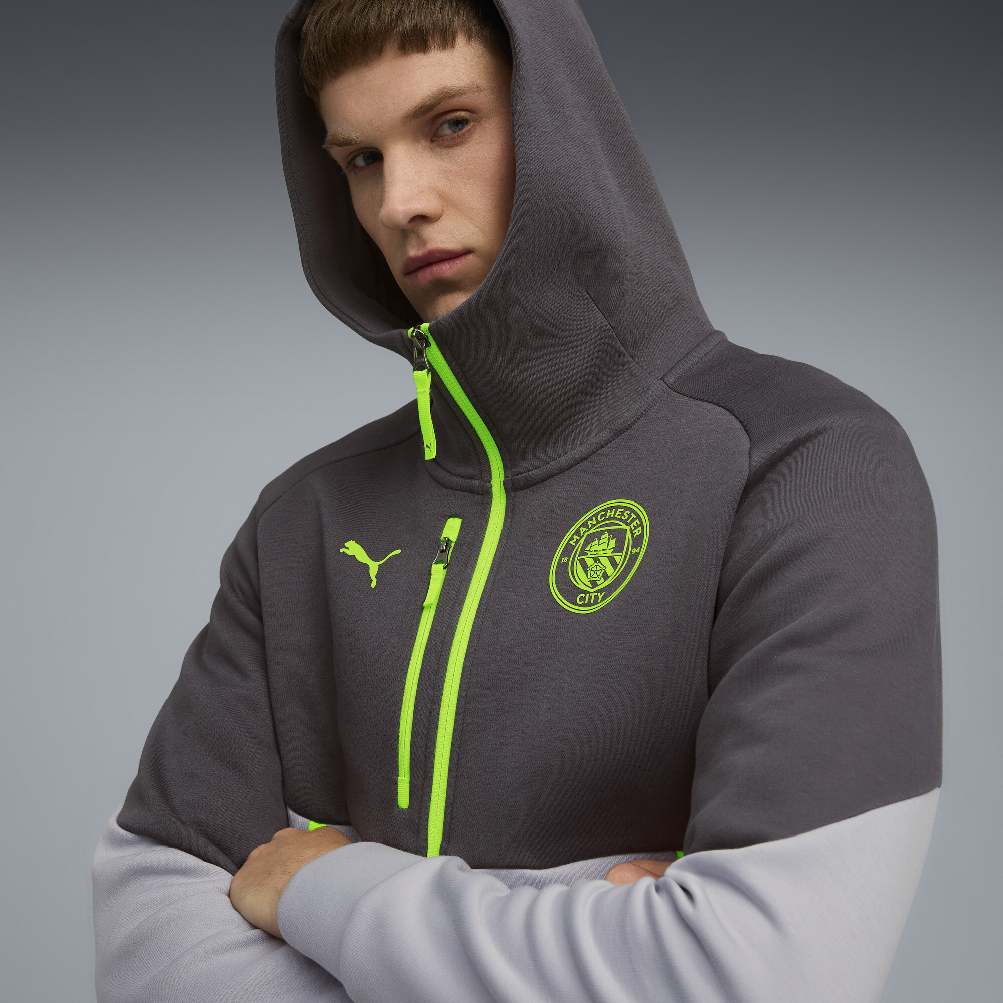 Manchester City PUMATECH hoodie met volledige ritssluiting voor Heren, Groen/Grijs, Maat L thumbnail 5