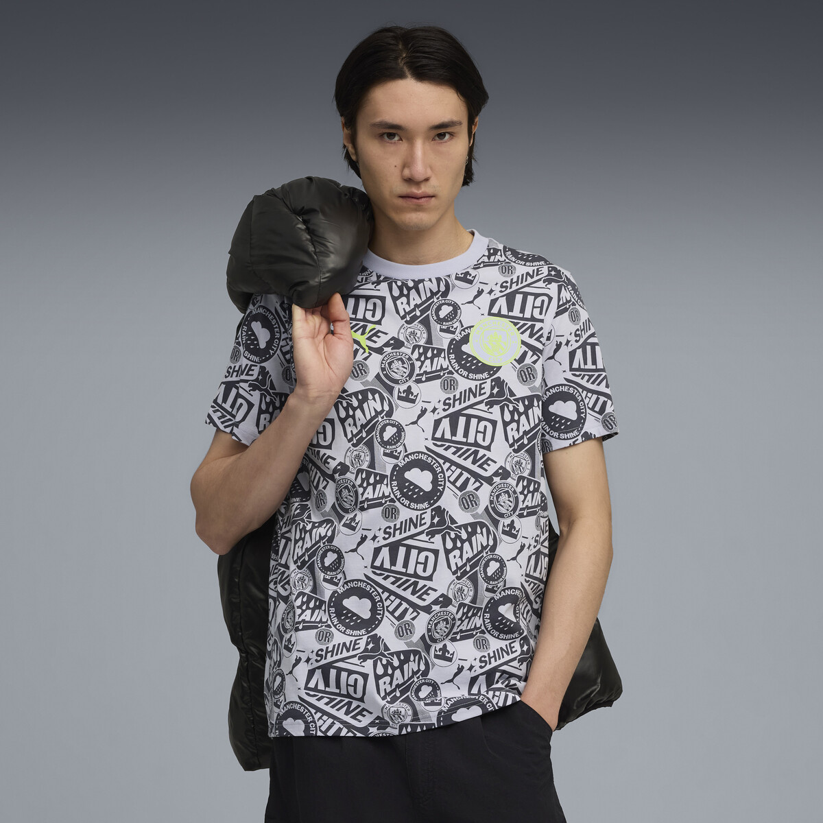 Manchester City FtblCulture All-Over Print T-Shirt Men in Gray Fog/Pro Green by PUMA, Medium