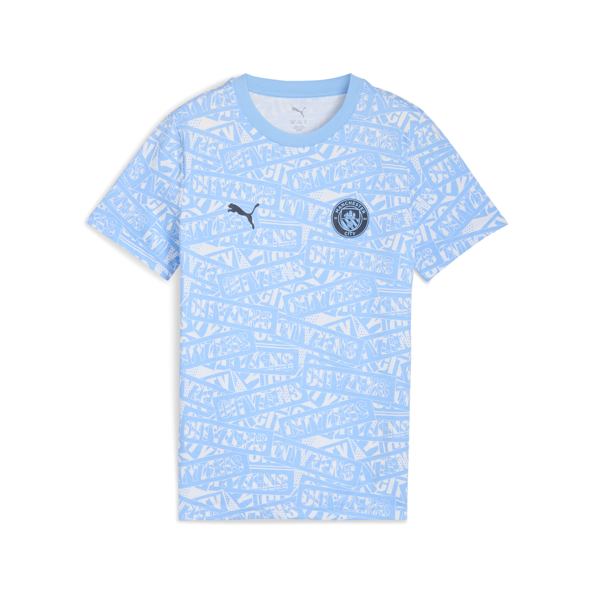 PUMA Manchester City FtblCulture T-shirt met all-over-print voor Heren, Blauw/Wit, Maat 15-16Y thumbnail 3