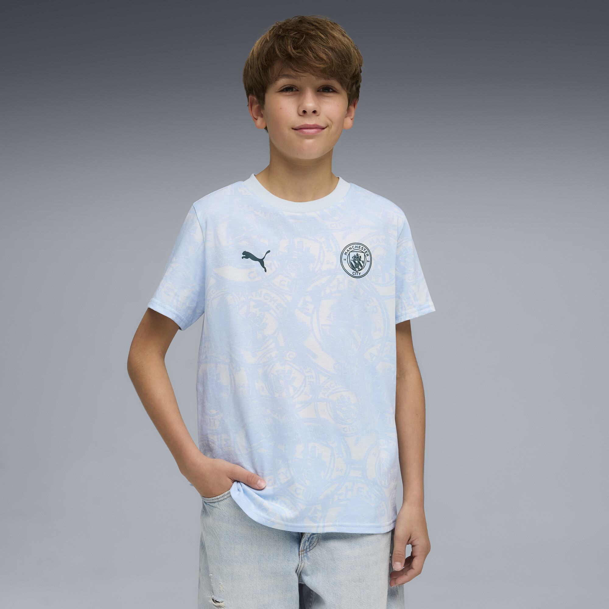 PUMA Manchester City FtblCulture T-shirt met all-over-print voor Heren, Blauw, Maat 7-8Y