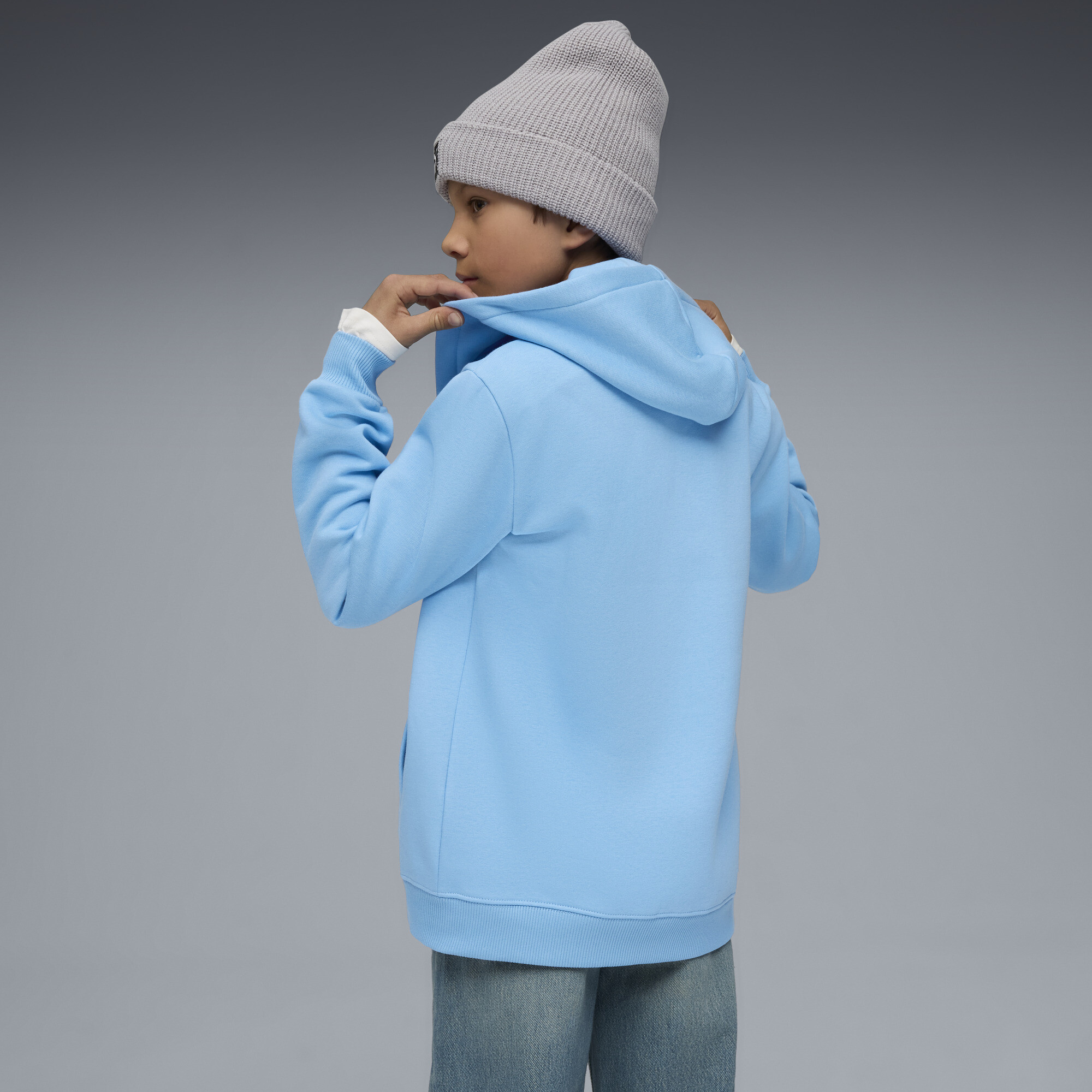 PUMA Manchester City FtblEssentials jack met capuchon, Blauw/Wit, Maat 13-14Y thumbnail 4