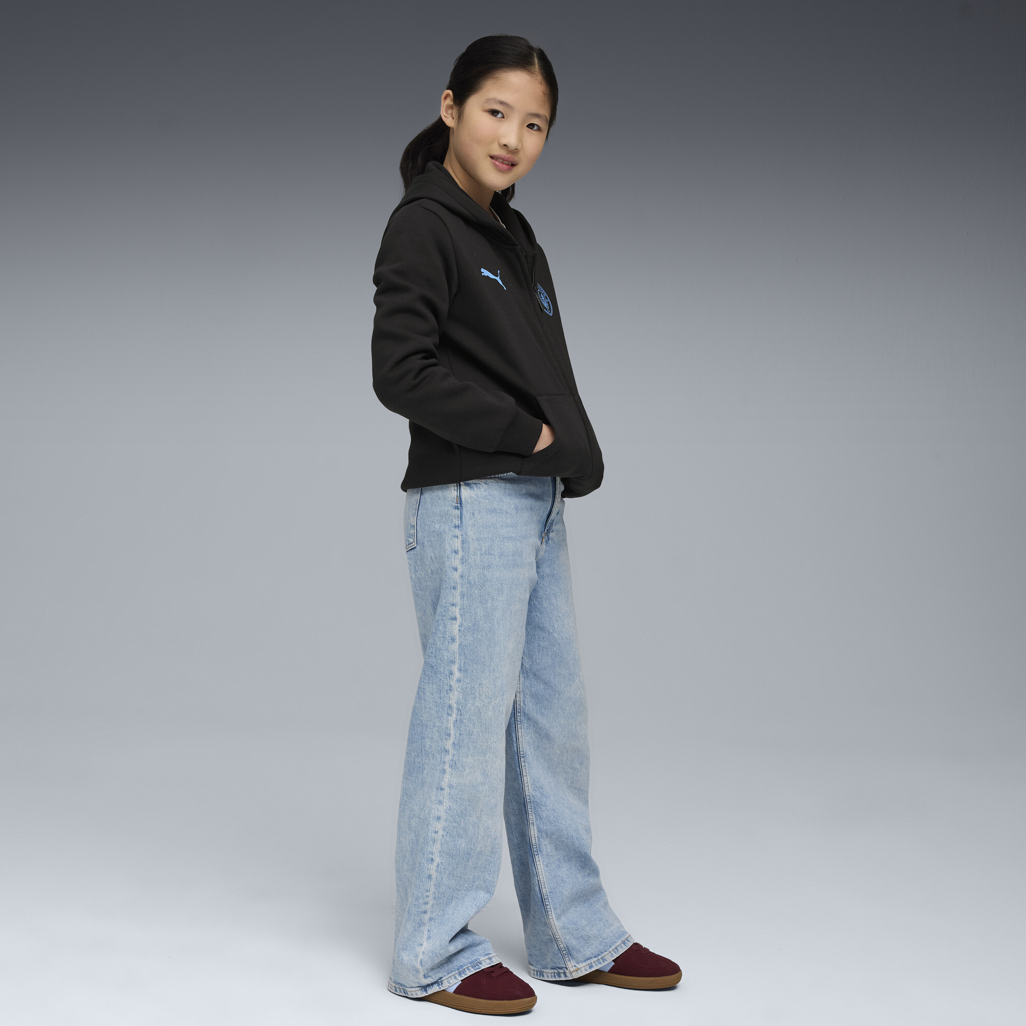 PUMA Manchester City FtblEssentials jack met capuchon, Blauw/Zwart, Maat 7-8Y thumbnail 5