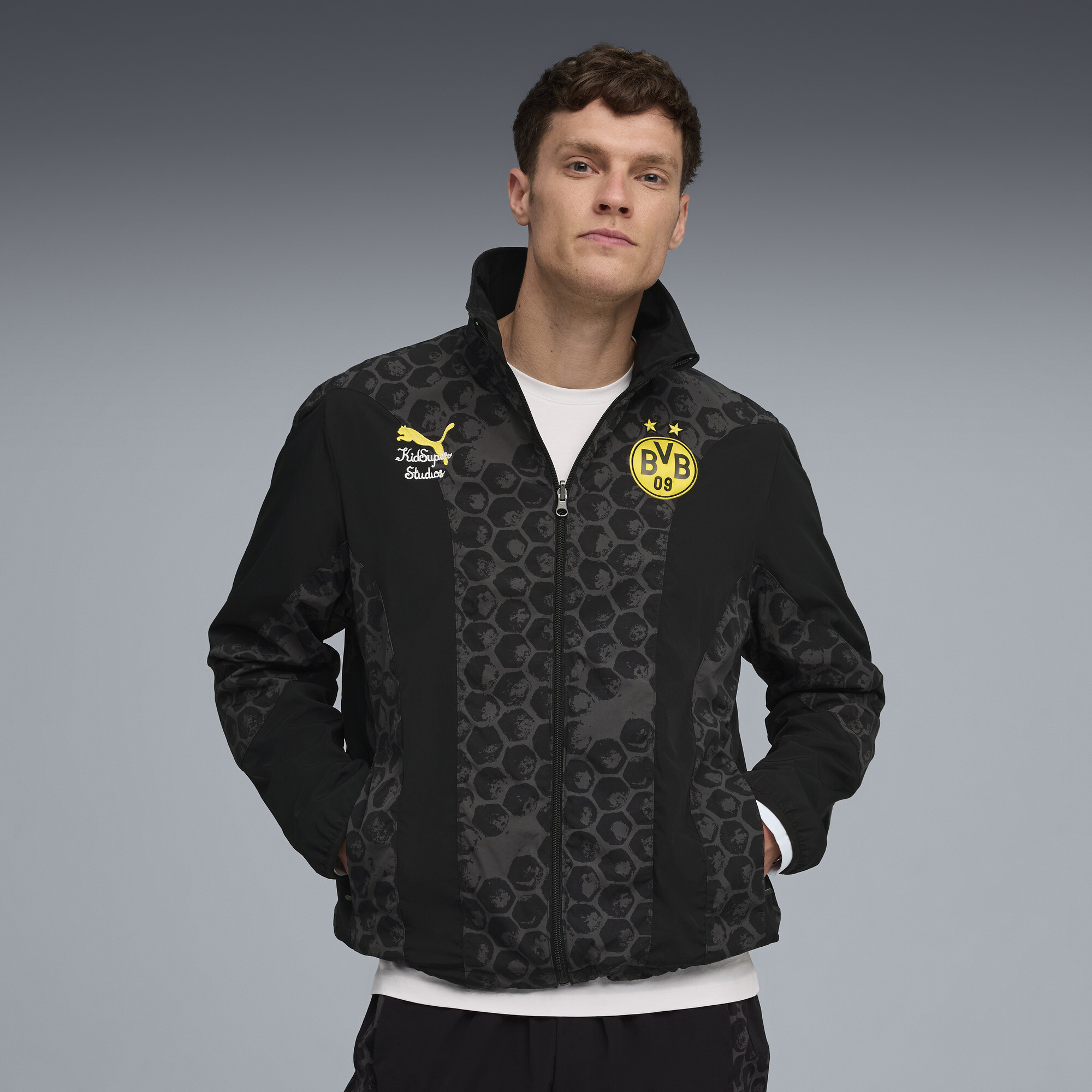 Puma KIDSUPER x BORUSSIA DORTMUND Wendbare Jacke Herren | Mit Print | Black/Faster Yellow | Größe: S