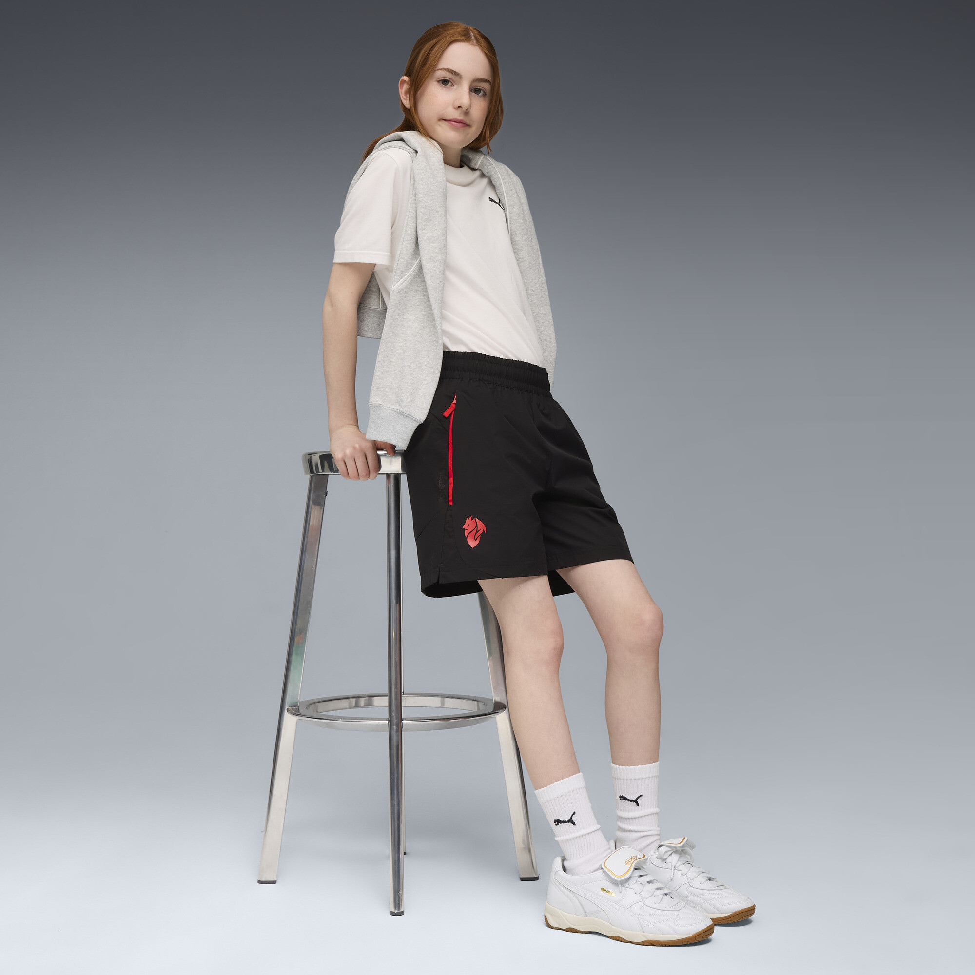 AC Milan PUMATECH relaxte geweven short, Zwart/Rood, Maat 9-10Y thumbnail 5