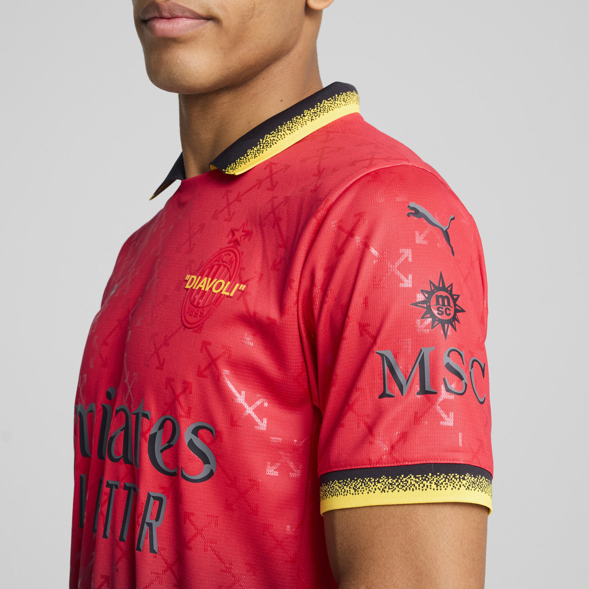 PUMA AC MILAN x OFF-Witâ¢ Replica shirt voor Heren, Zwart/Rood, Maat XL thumbnail 8