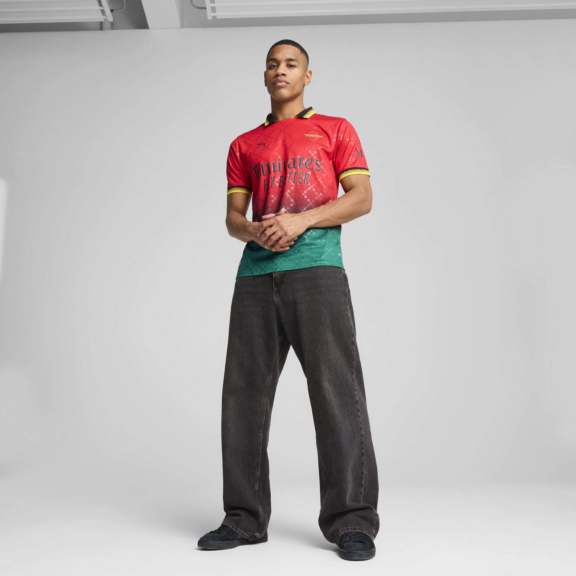 PUMA AC MILAN x OFF-Witâ¢ Replica shirt voor Heren, Zwart/Rood, Maat XL thumbnail 7