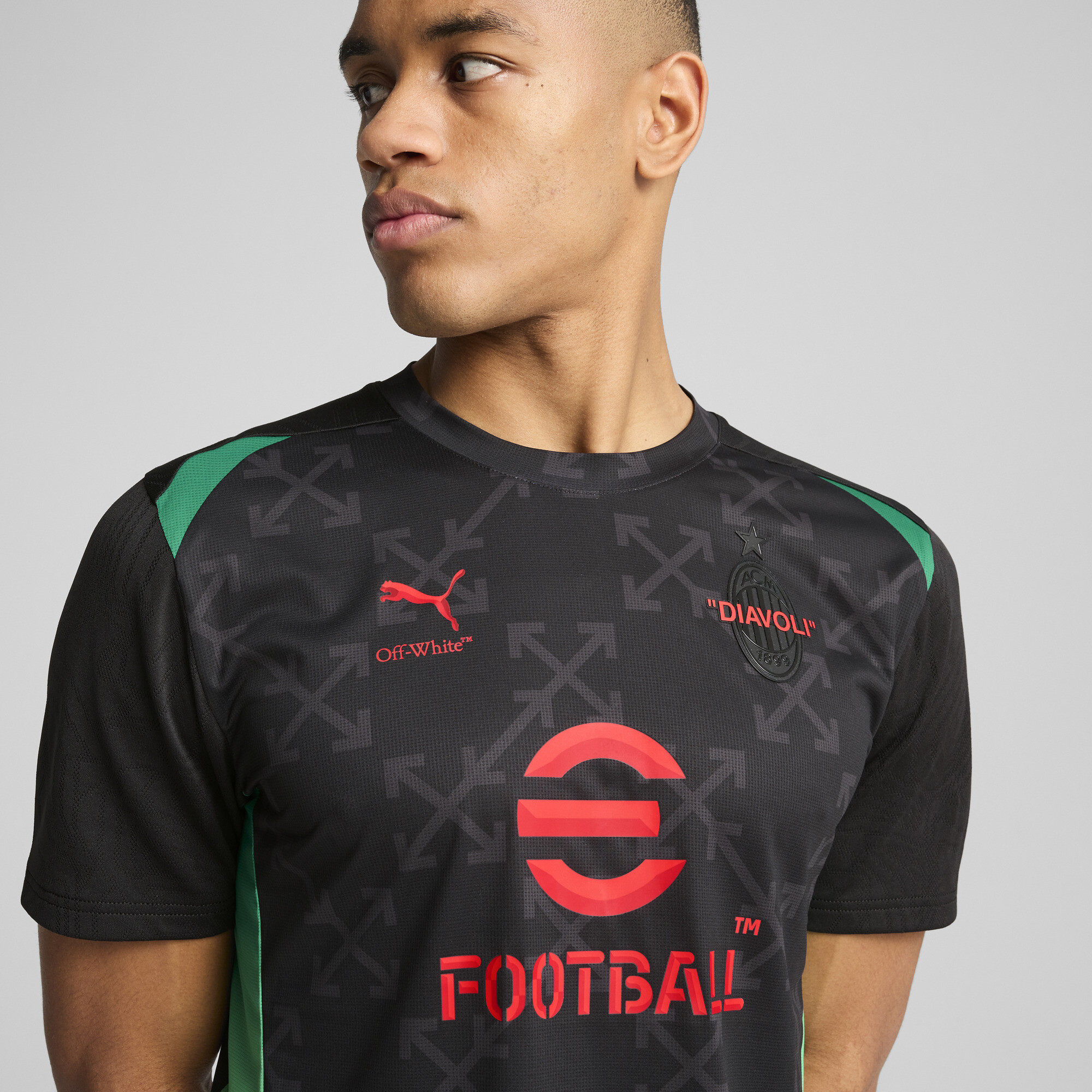 PUMA AC MILAN x OFF-Witâ¢ prematch-shirt voor Heren, Zwart/Rood, Maat XS thumbnail 7
