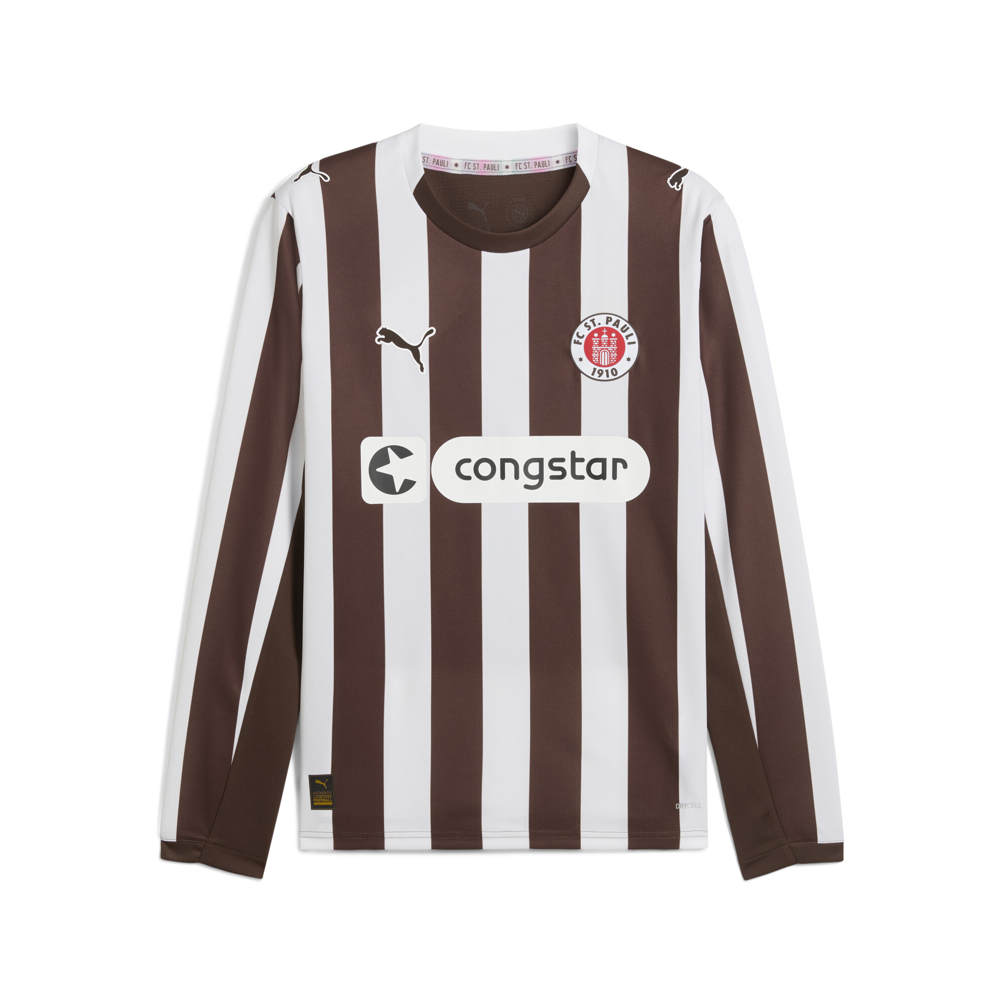 Puma FC St. Pauli 25/26 Langarm-Heimtrikot Herren | Mit Striped | Espresso Brown/White | Größe: L