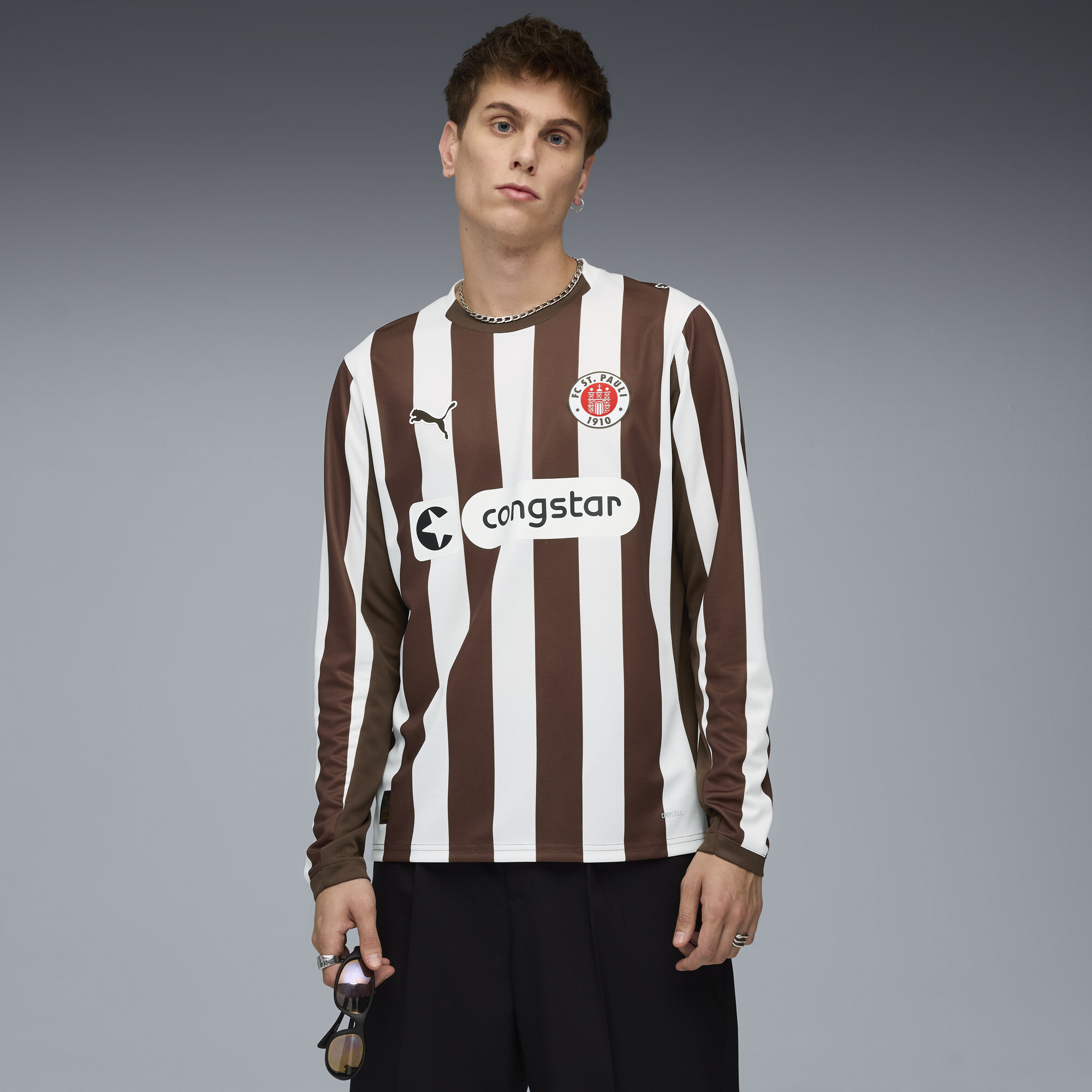 PUMA FC St. Pauli 25/26 thuisshirt met lange mouwen voor Heren, Wit/Bruin, Maat XL thumbnail 6
