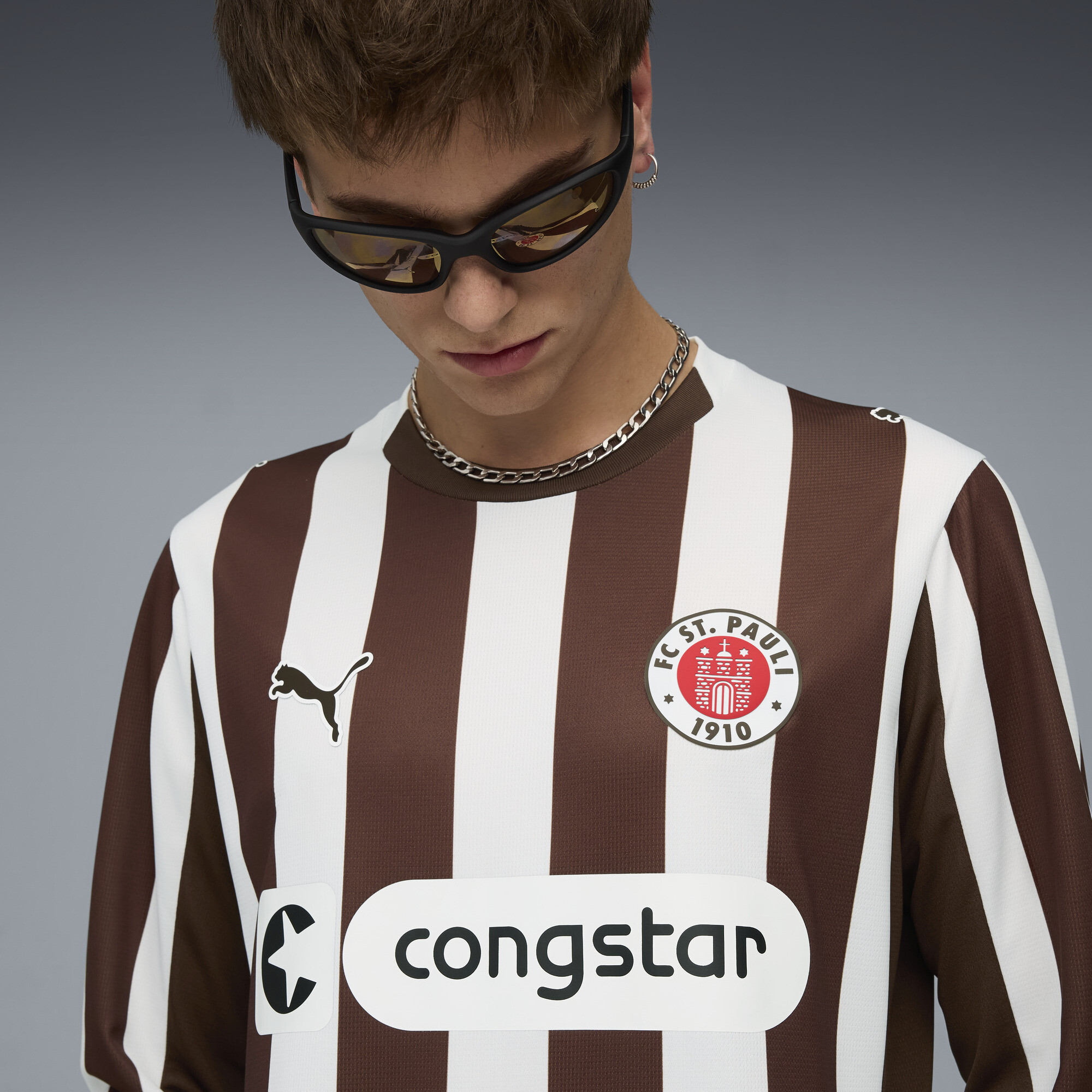 PUMA FC St. Pauli 25/26 thuisshirt met lange mouwen voor Heren, Wit/Bruin, Maat XL thumbnail 5