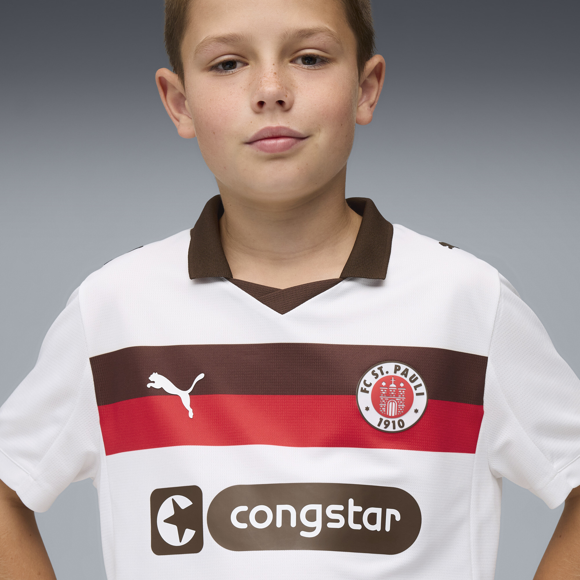 PUMA FC St. Pauli 25/26 uitshirt, Wit/Bruin, Maat 11-12Y thumbnail 6