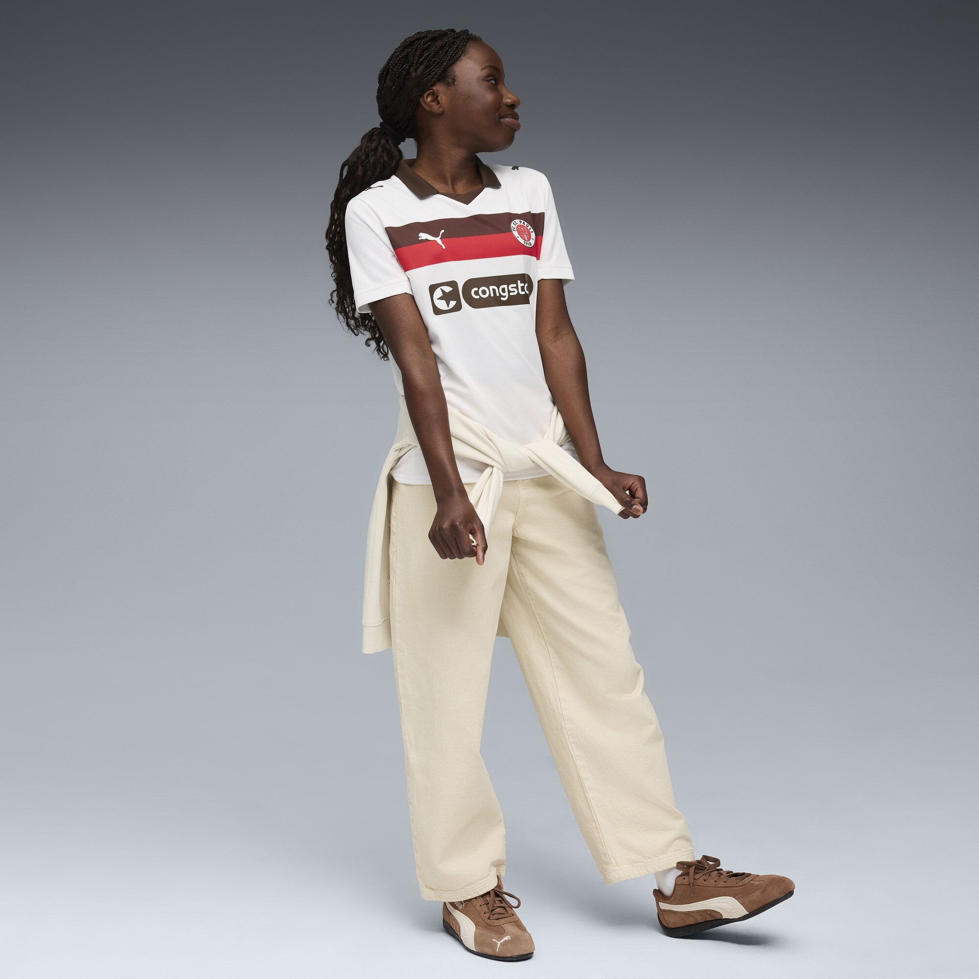 PUMA FC St. Pauli 25/26 uitshirt, Wit/Bruin, Maat 11-12Y thumbnail 5