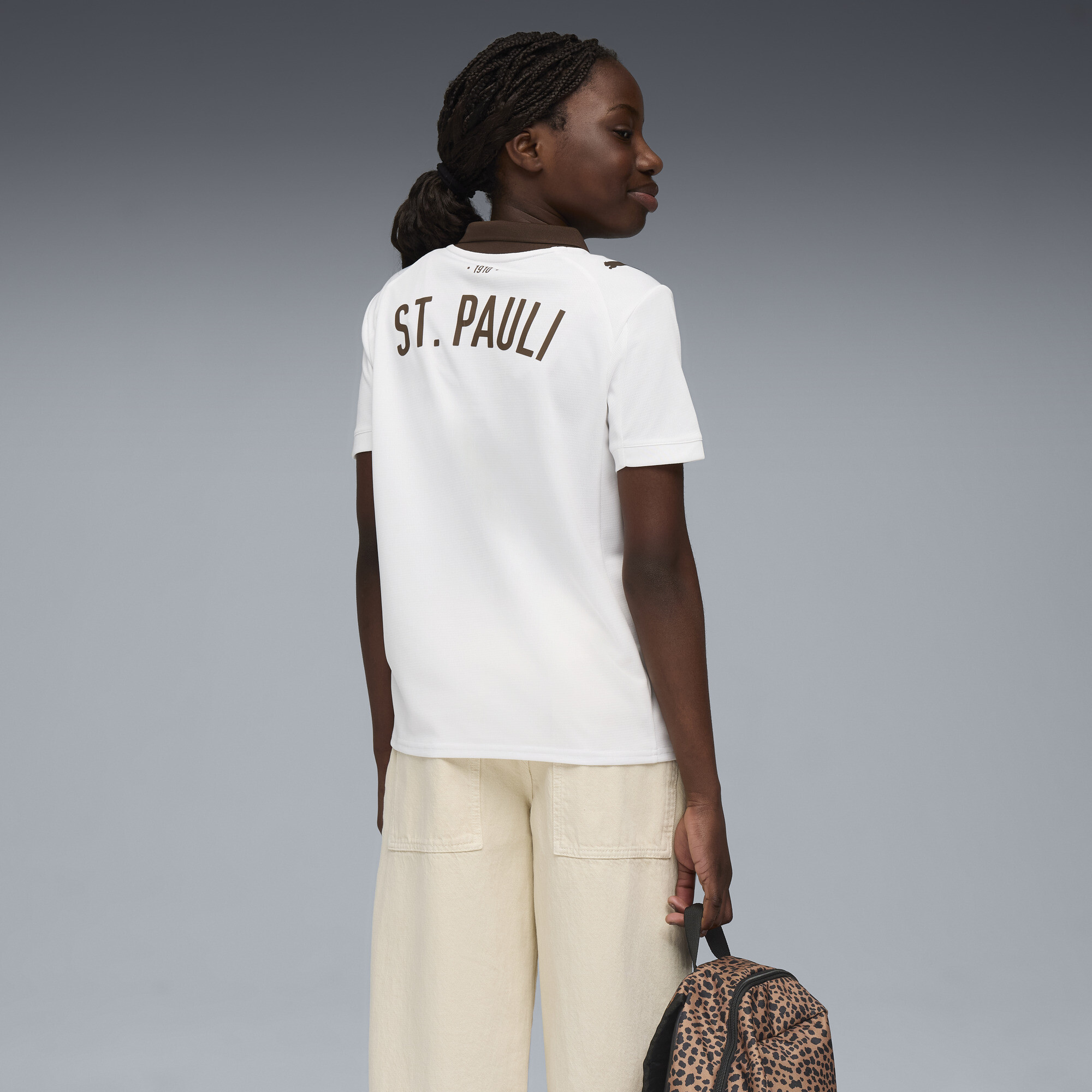 PUMA FC St. Pauli 25/26 uitshirt, Wit/Bruin, Maat 11-12Y thumbnail 4