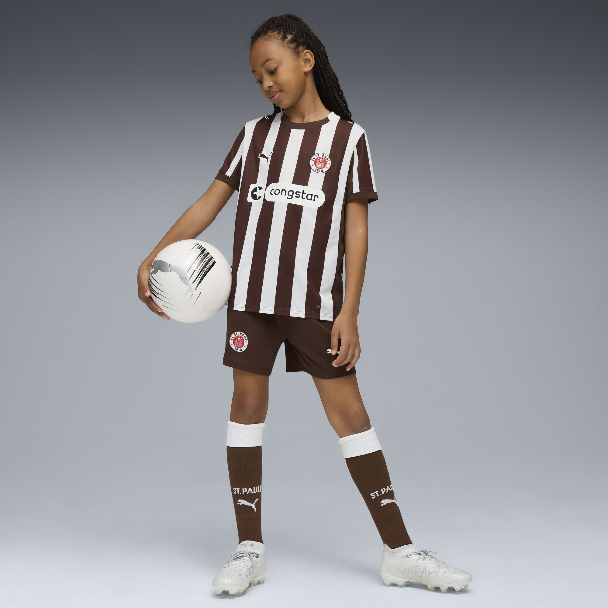 PUMA FC St. Pauli 25/26 short, Wit/Bruin, Maat 6-7Y thumbnail 5