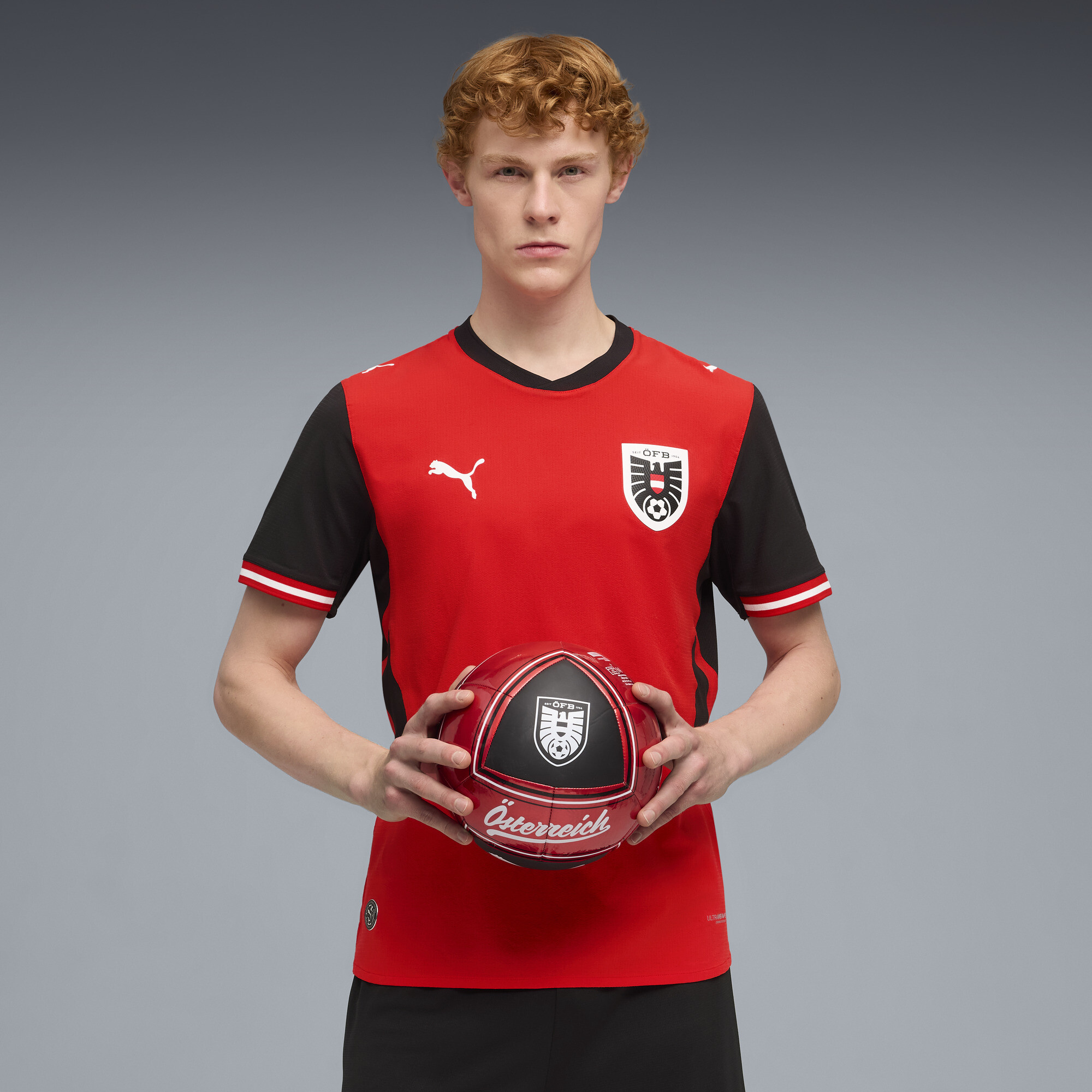 PUMA Oostenrijk 2026 Authentic thuisshirt voor Heren, Zwart/Rood, Maat XL thumbnail 7
