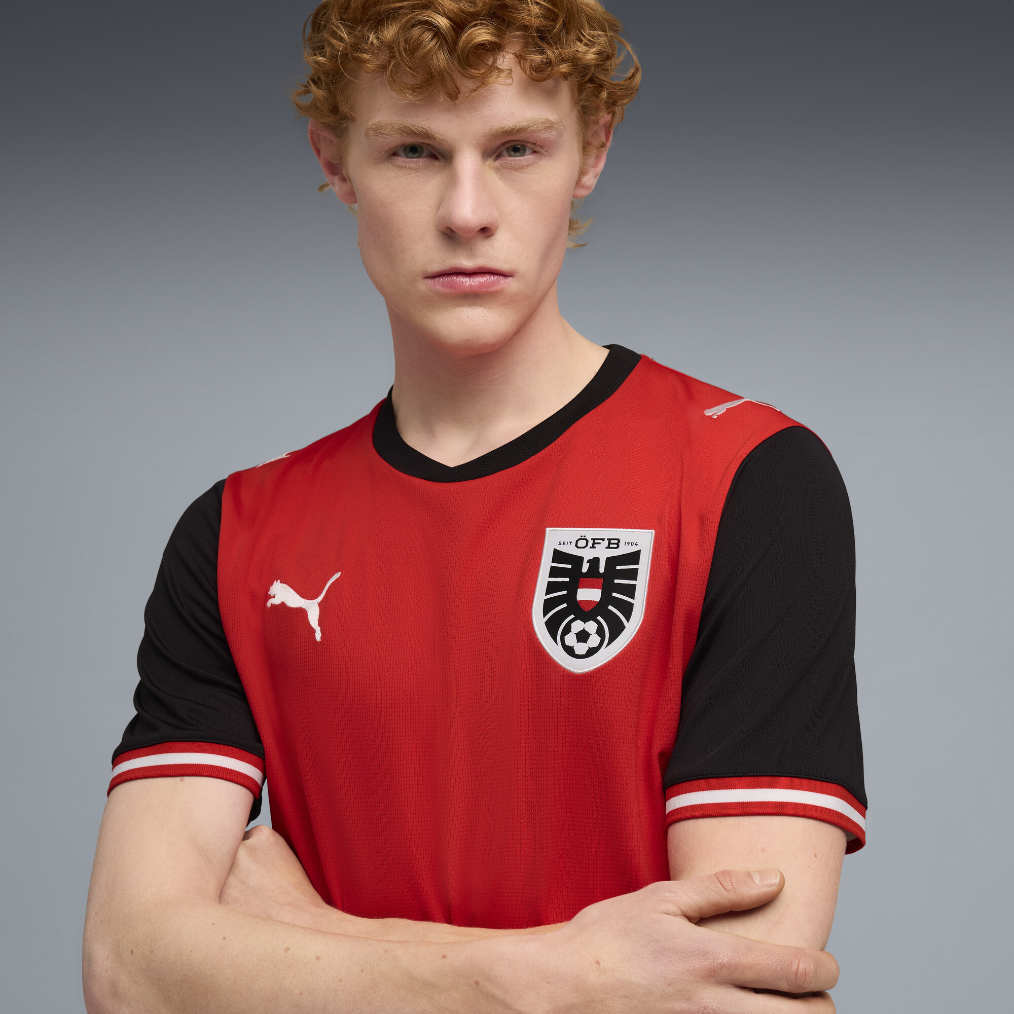 PUMA Oostenrijk 2026 thuisshirt voor Heren, Zwart/Rood, Maat XS thumbnail 6