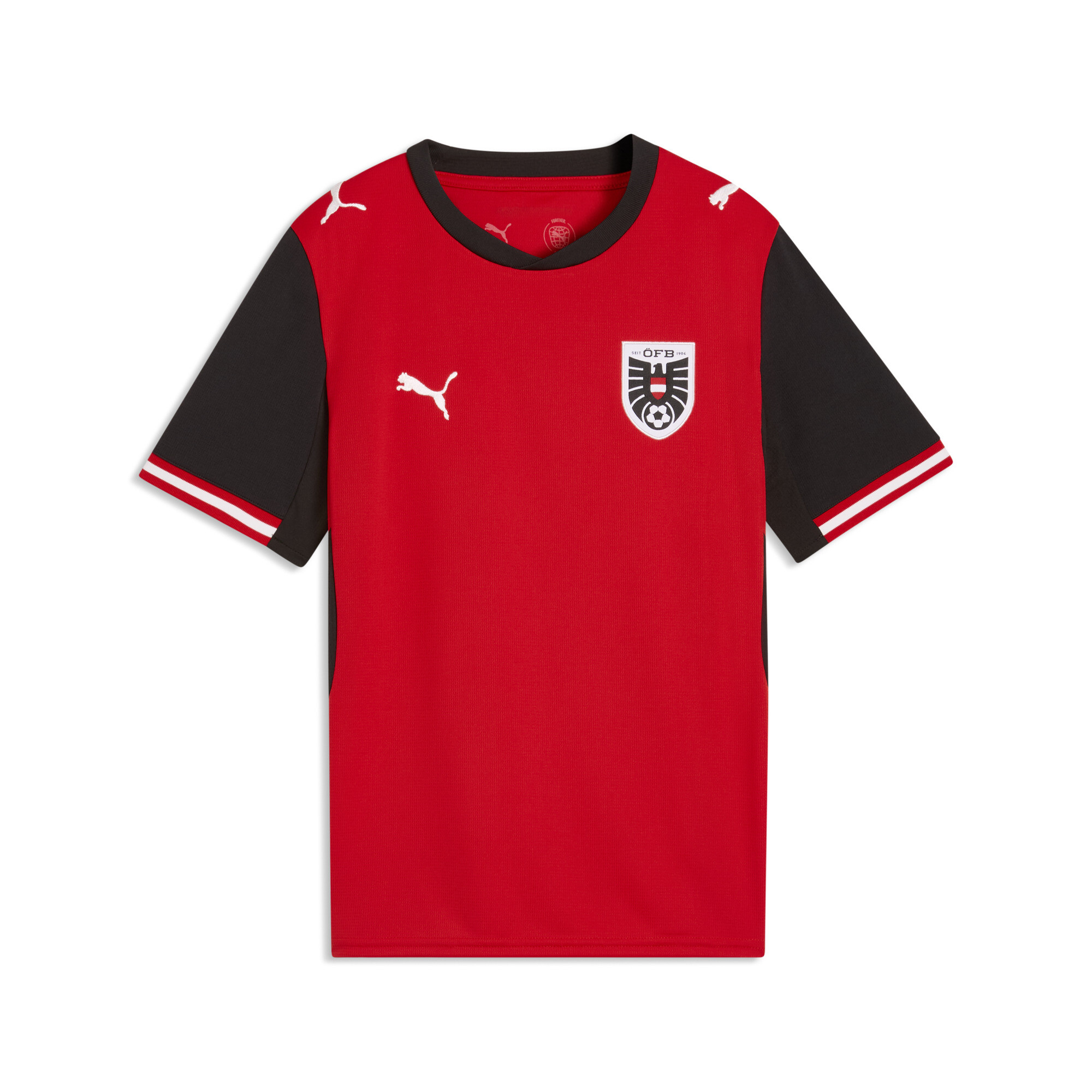 PUMA Oostenrijk 2026 thuisshirt, Zwart/Rood, Maat 15-16Y