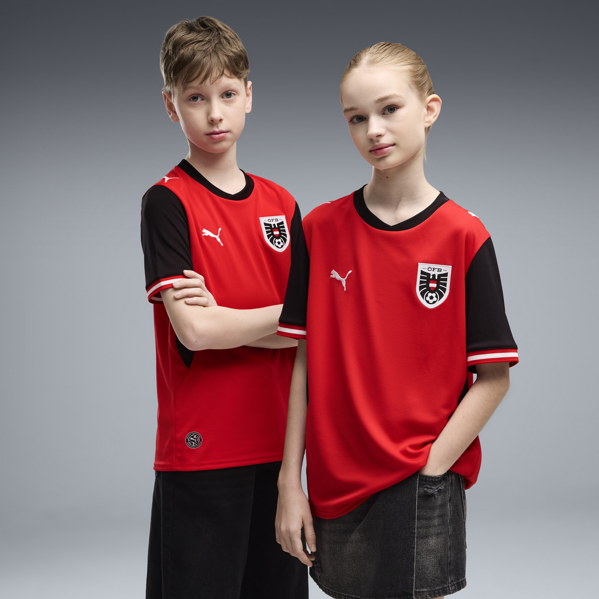 PUMA Austria Home Big Kids' Soccer Jersey in Red, Size M
