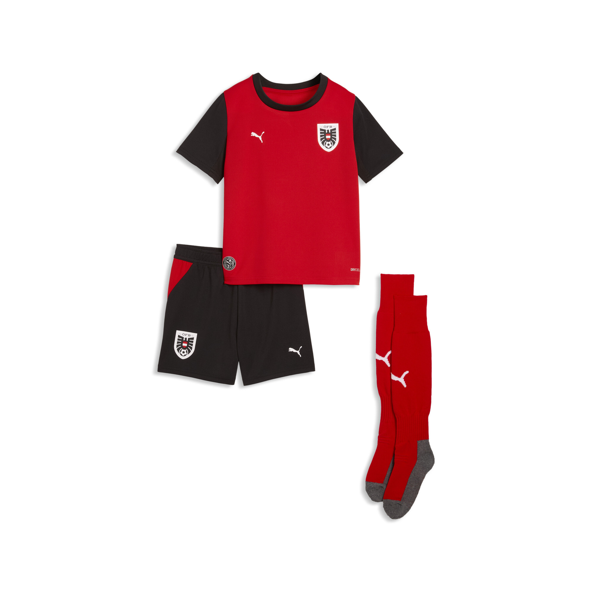 PUMA Oostenrijk 2026 mini-thuistenue, Zwart/Rood, Maat 3-4Y