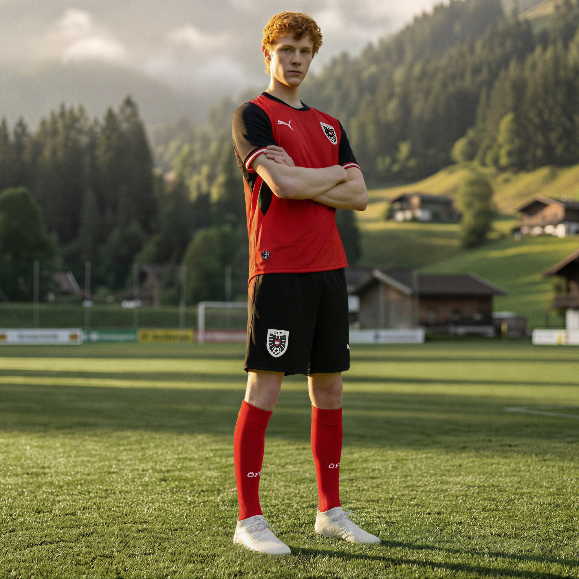 PUMA Oostenrijk 2026 short voor Heren, Zwart/Rood, Maat XXL thumbnail 4