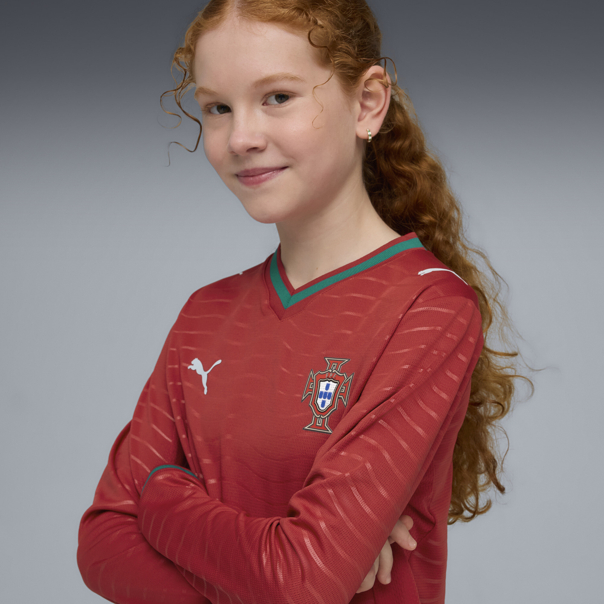 PUMA Portugal 2026 thuisshirt met lange mouwen, Groen/Rood, Maat 7-8Y thumbnail 4