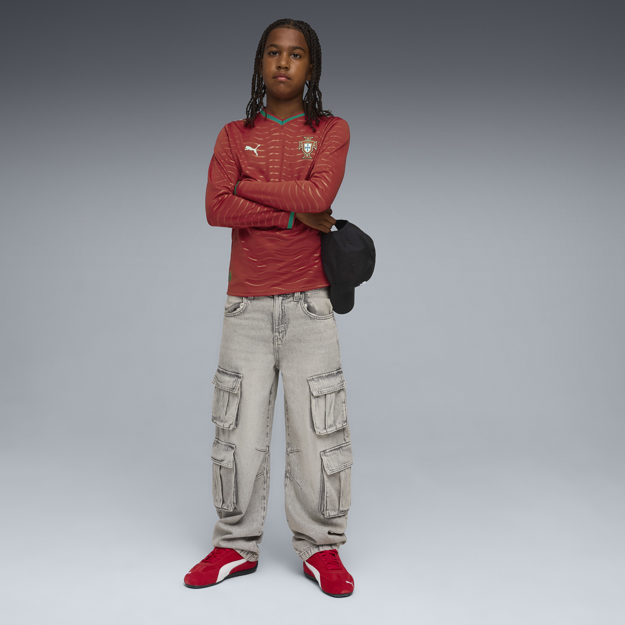 PUMA Portugal 2026 thuisshirt met lange mouwen, Groen/Rood, Maat 7-8Y thumbnail 3