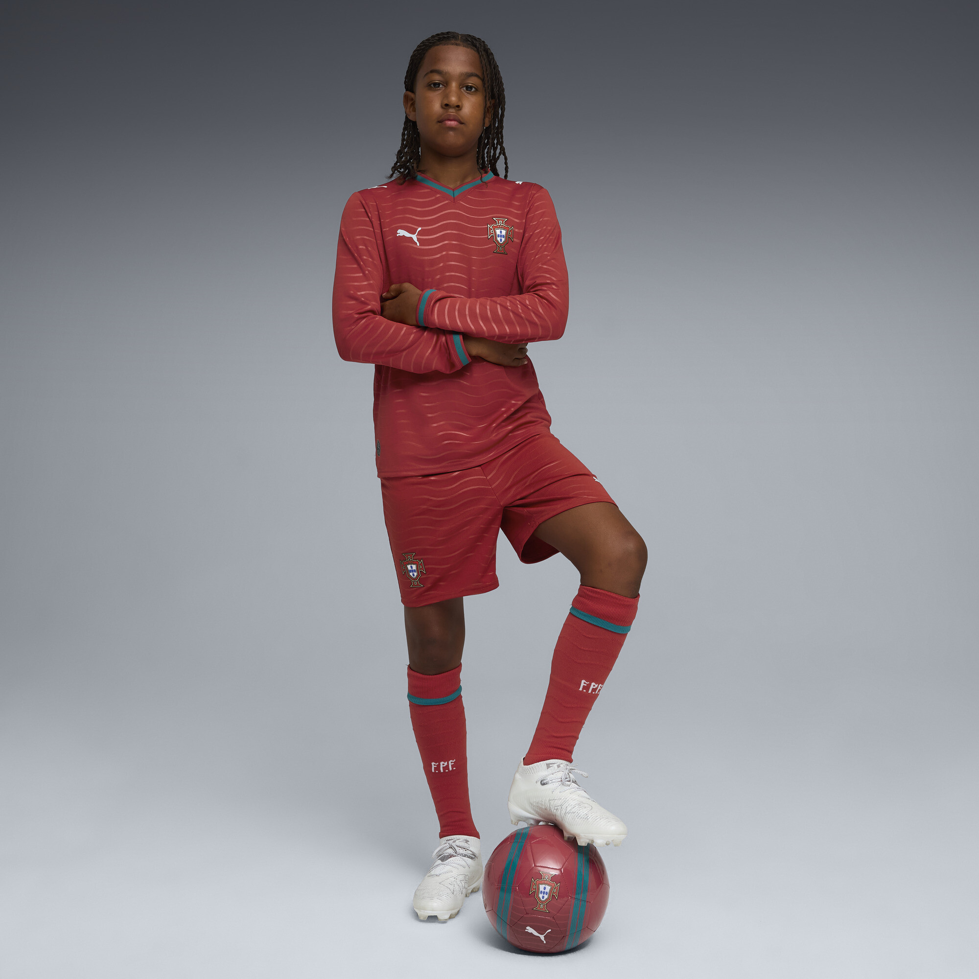 PUMA Portugal 2026 short, Groen/Rood, Maat 5-6Y thumbnail 4