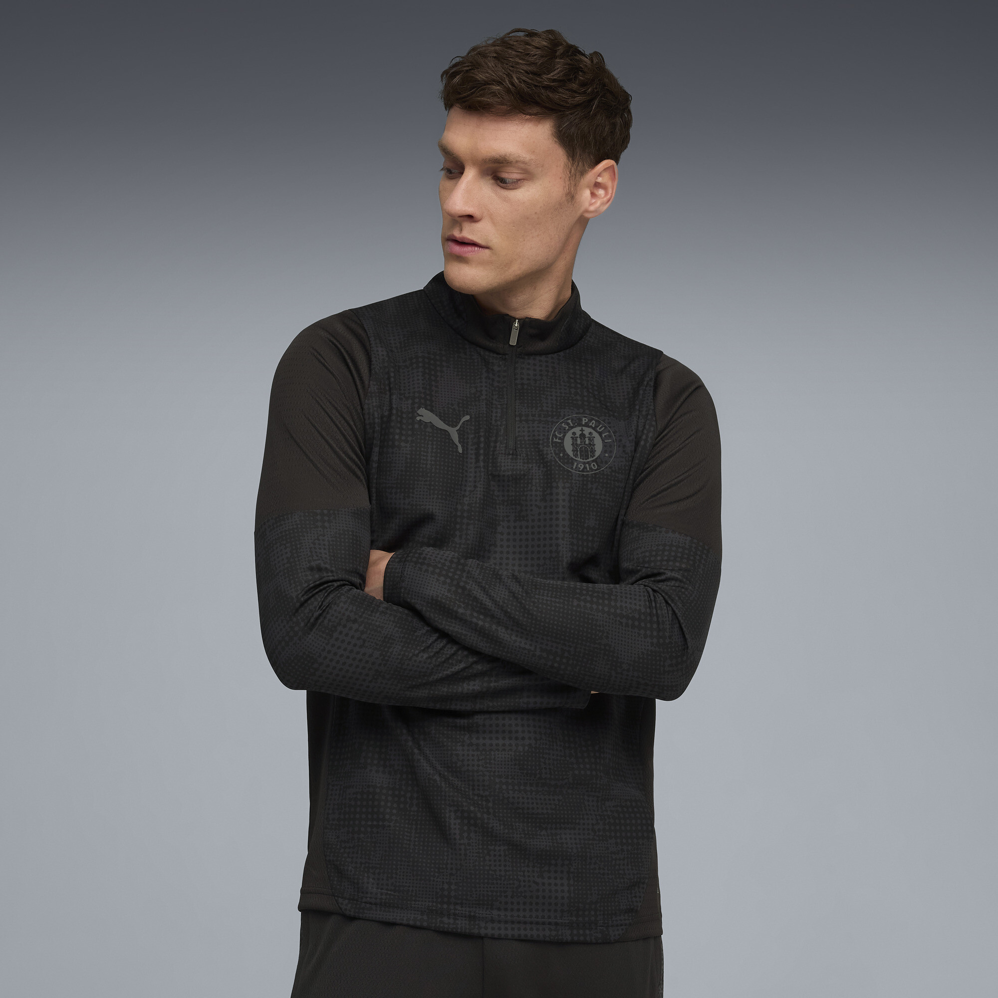 PUMA FC St. Pauli trainingstop met kwartrits voor Heren, Zwart/Grijs, Maat M thumbnail 6