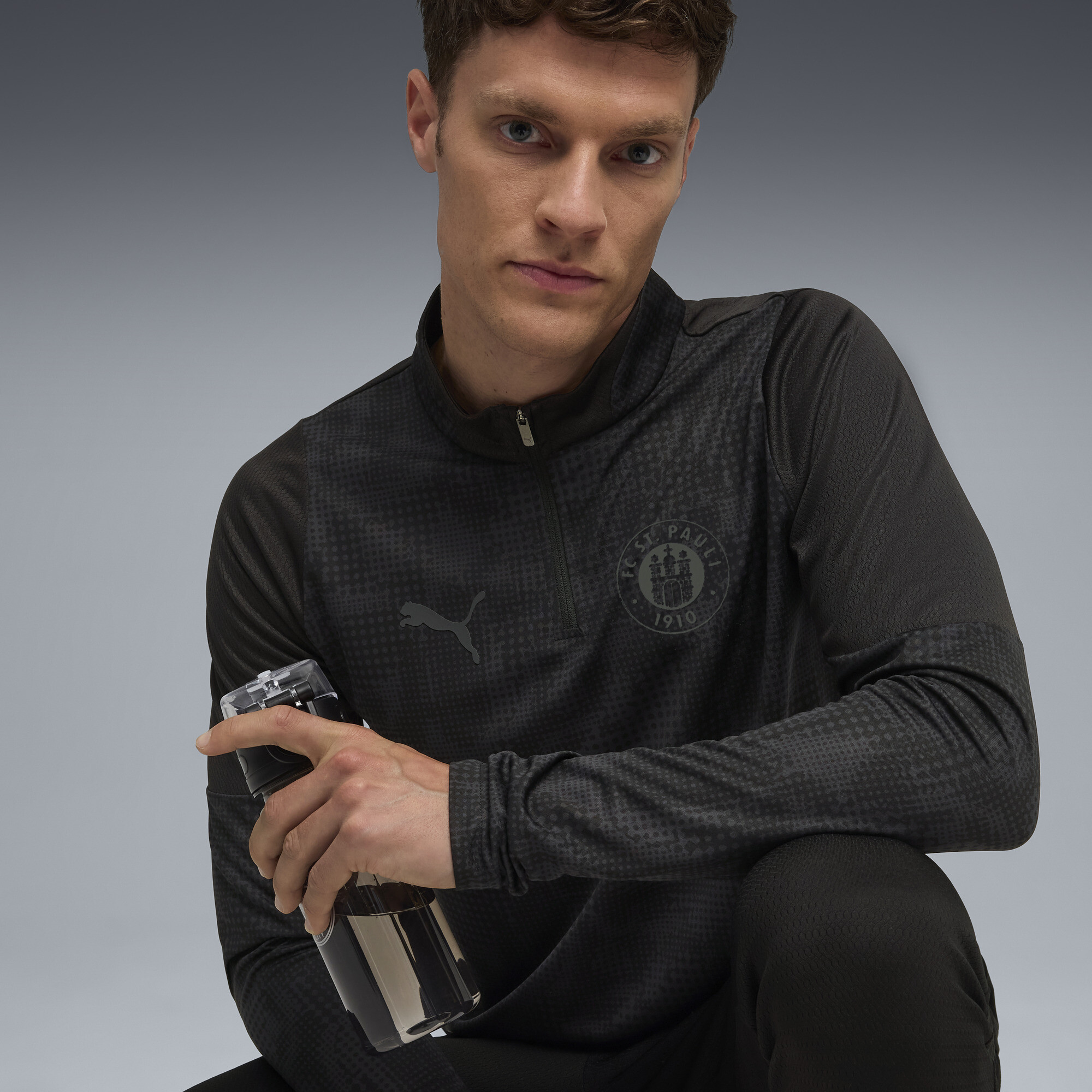 PUMA FC St. Pauli trainingstop met kwartrits voor Heren, Zwart/Grijs, Maat M thumbnail 5