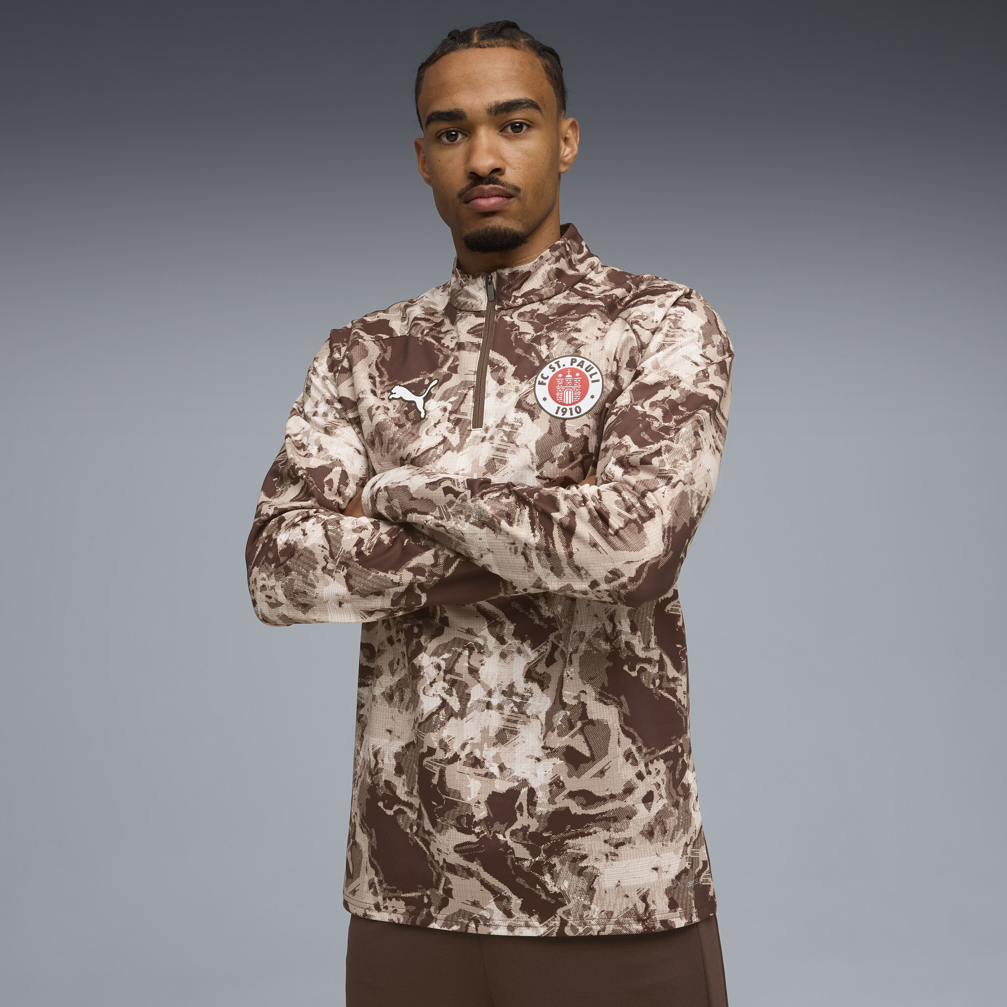 PUMA Girona FC pre-match shirt met kwartrits voor Heren, Wit/Bruin, Maat 3XL thumbnail 6