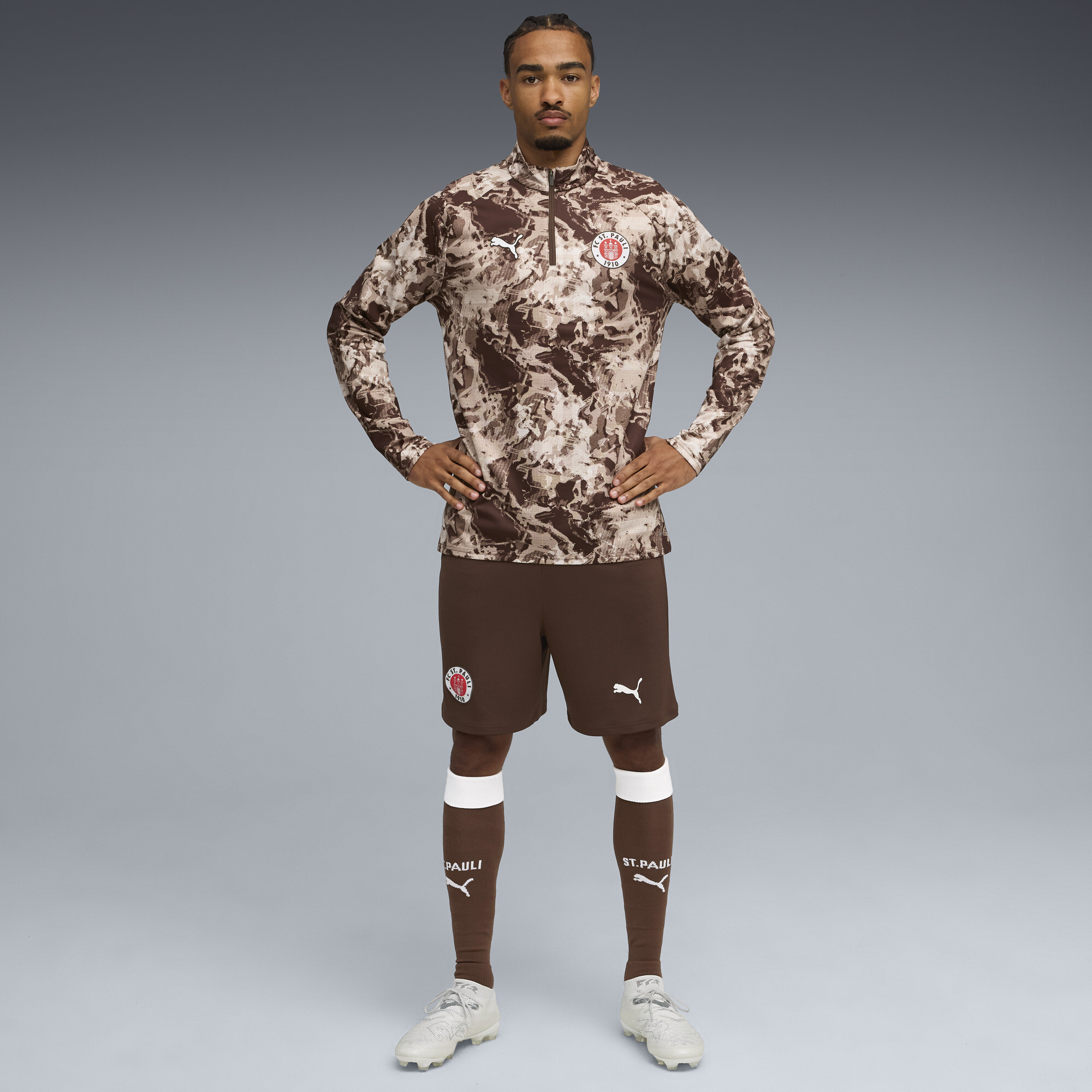 PUMA Girona FC pre-match shirt met kwartrits voor Heren, Wit/Bruin, Maat 3XL thumbnail 4