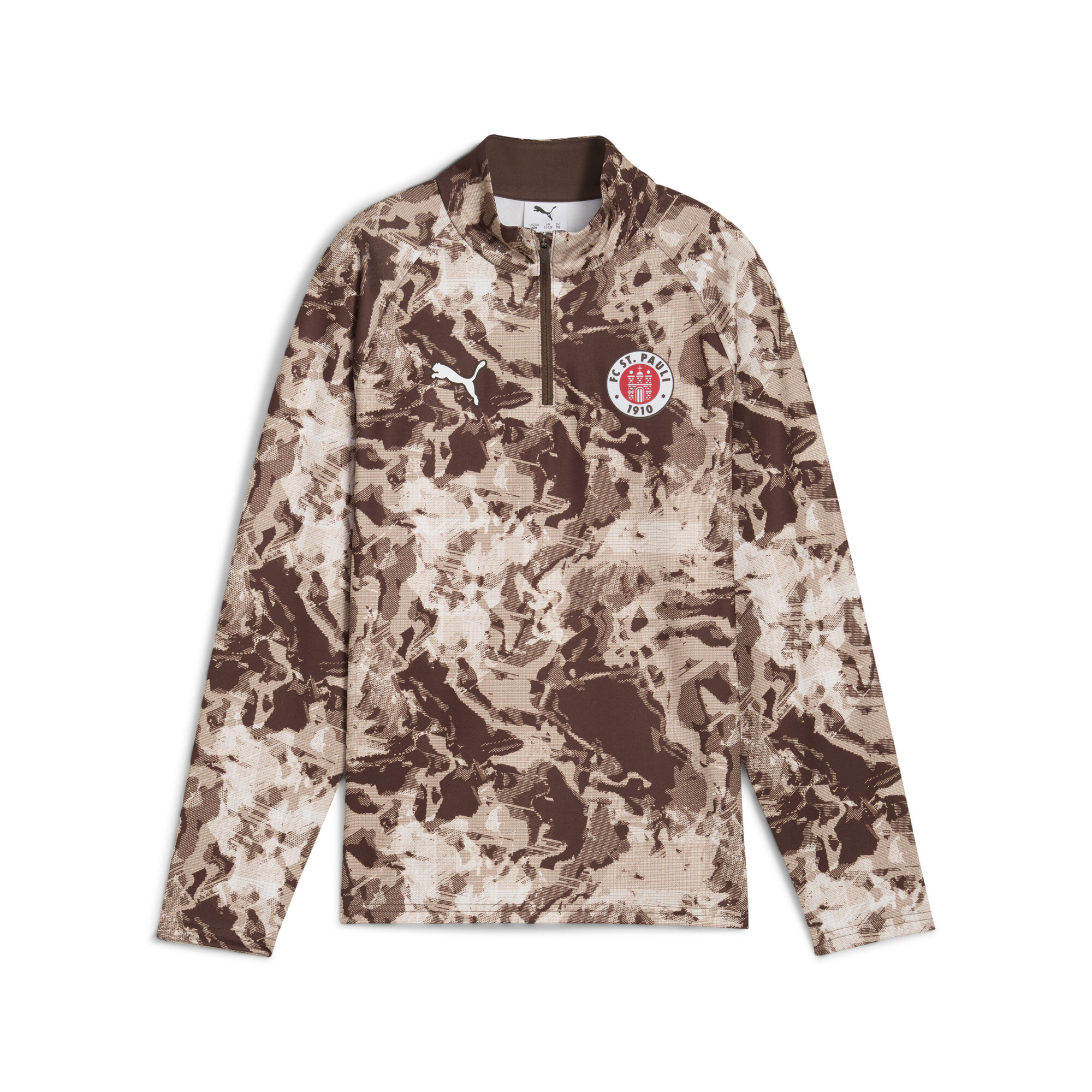 PUMA FC St. Pauli prematch-top met kwartrits, Wit/Bruin, Maat 5-6Y thumbnail 3