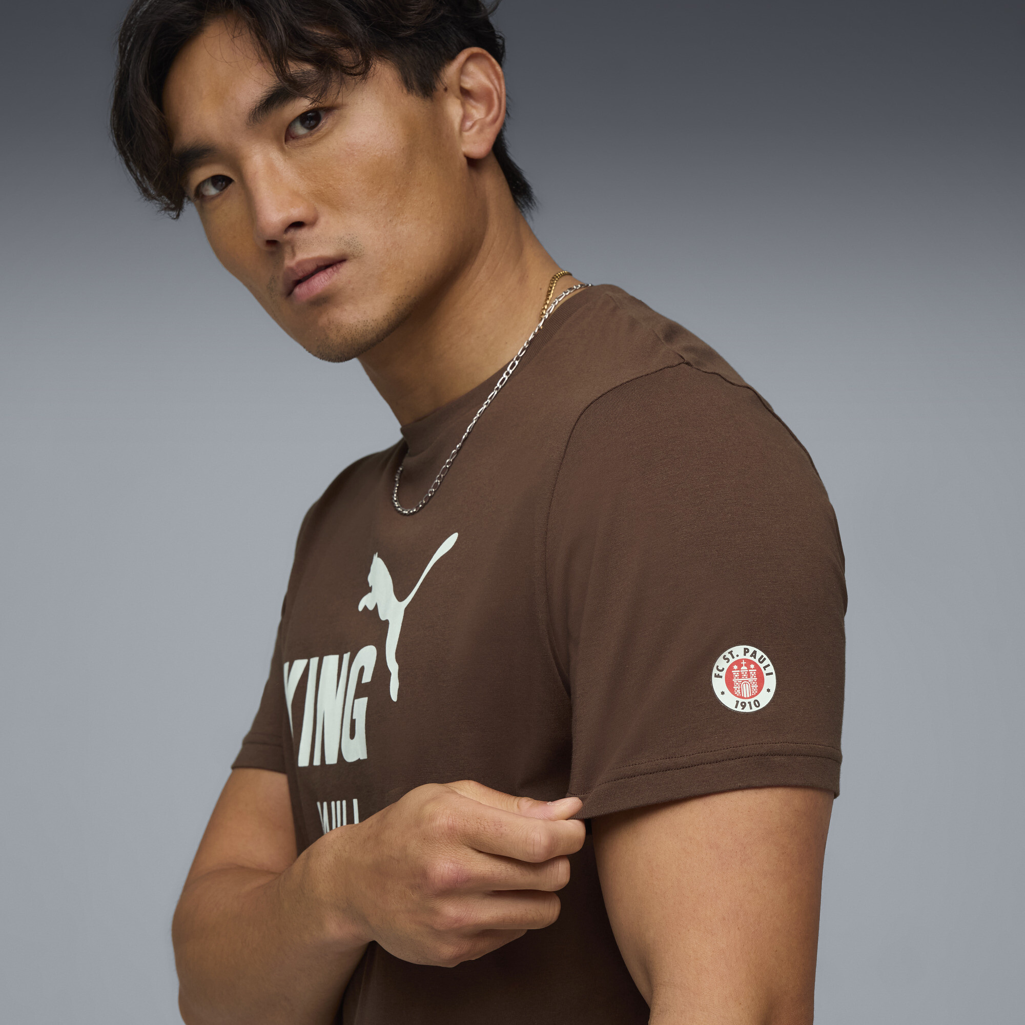 PUMA FC St. Pauli KING Logo T-shirt voor Heren, Wit/Bruin, Maat XL thumbnail 2