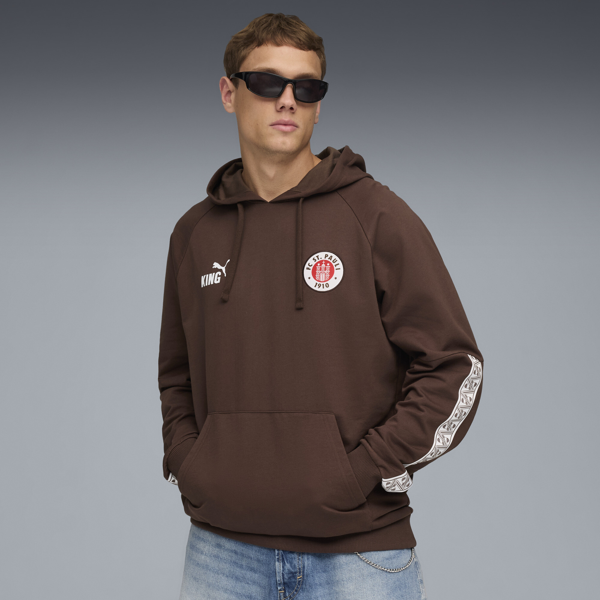 PUMA FC St. Pauli KING hoodie voor Heren, Wit/Bruin, Maat XXS thumbnail 6