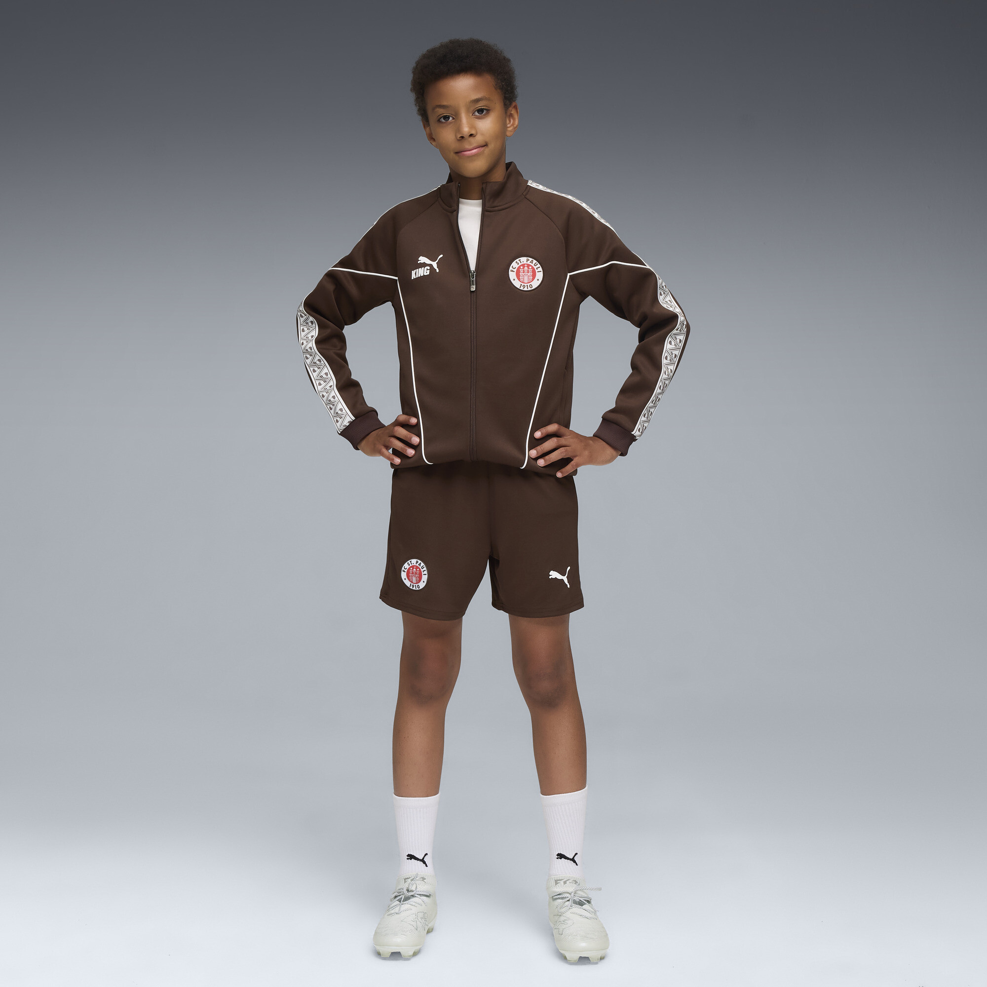 PUMA FC St. Pauli KING Anthem jack, Wit/Bruin, Maat 9-10Y thumbnail 5