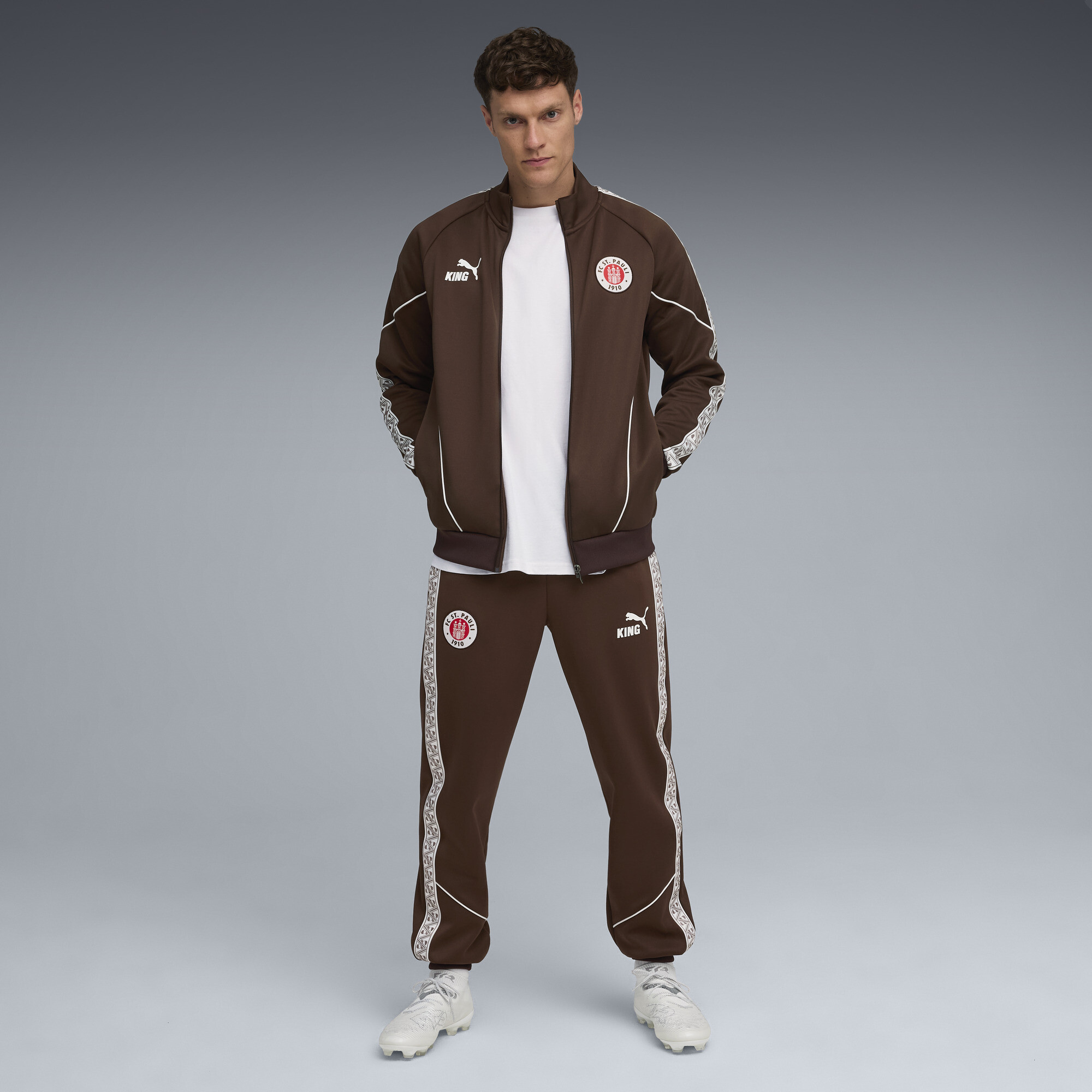 PUMA FC St. Pauli KING Anthem broek voor Heren, Wit/Bruin, Maat XL thumbnail 4