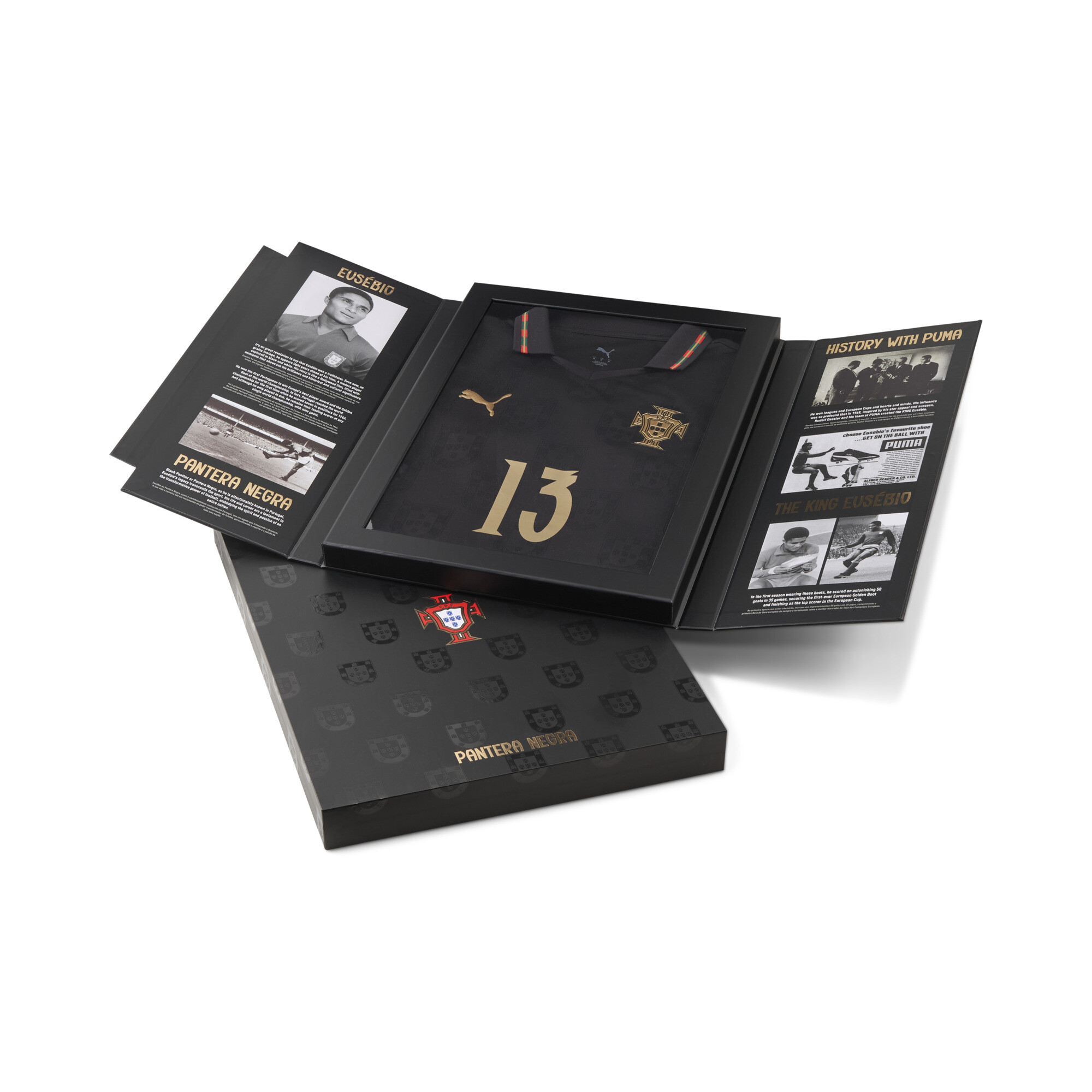 PUMA Portugal 25/26 Authentic Special Edition EusÃ©bio voetbalshirt voor Heren, Zwart/Goud, Maat XL thumbnail 4