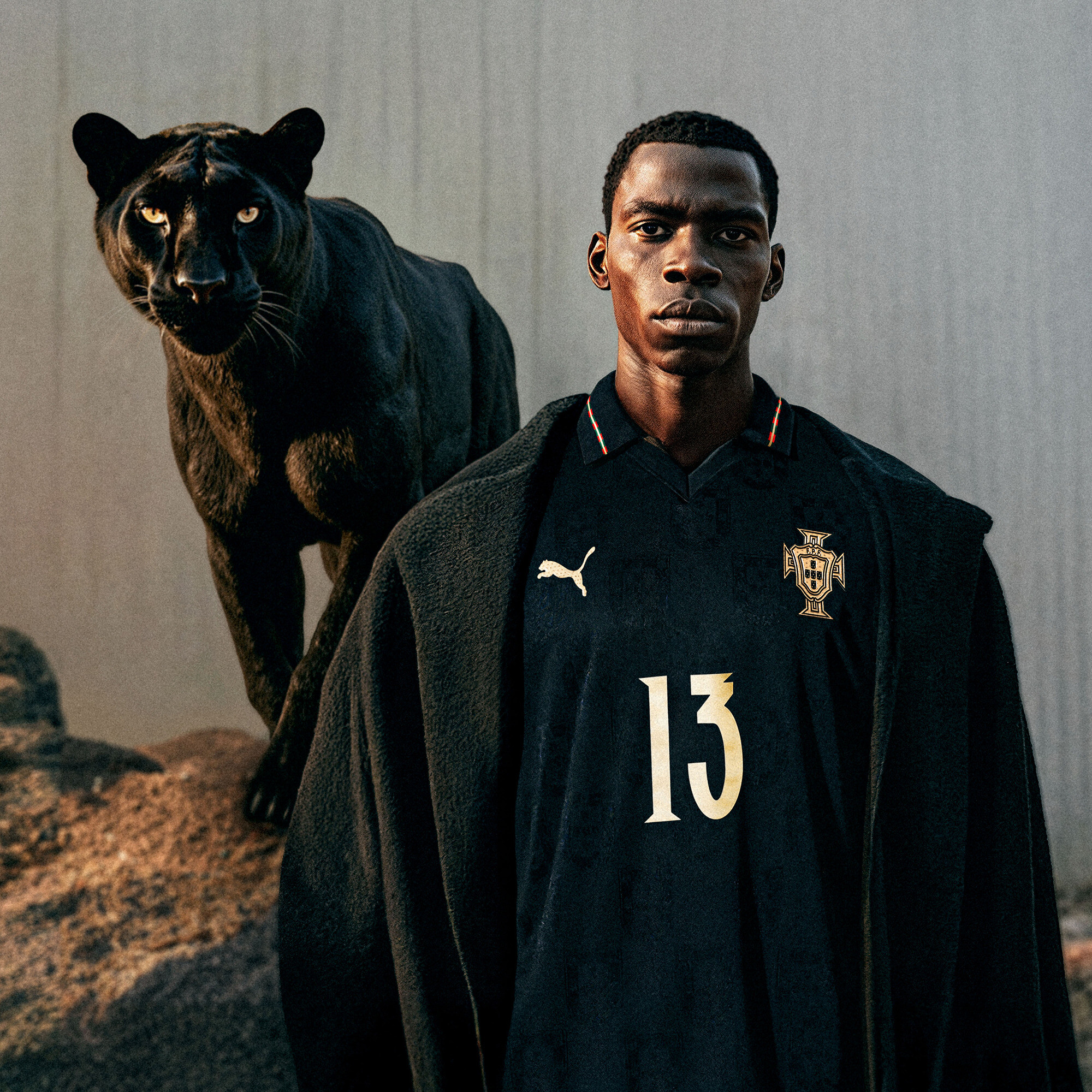 PUMA Portugal 25/26 Special Edition EusÃ©bio voetbalshirt voor Heren, Zwart/Goud, Maat XL thumbnail 2