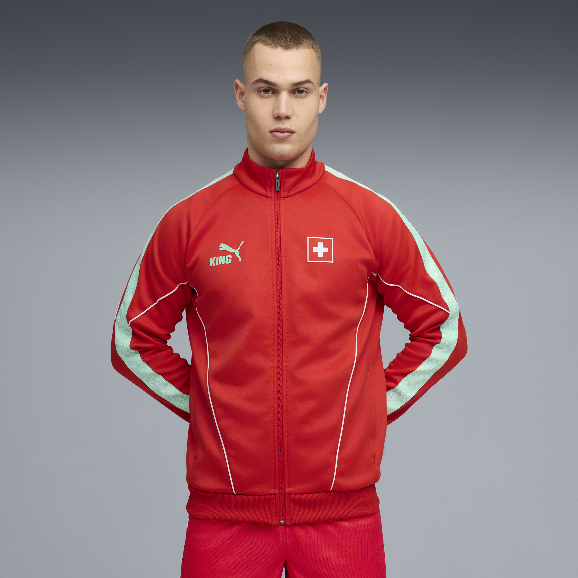 PUMA Switzerland KING Anthem Men's Soccer Jacket in Red, Size S