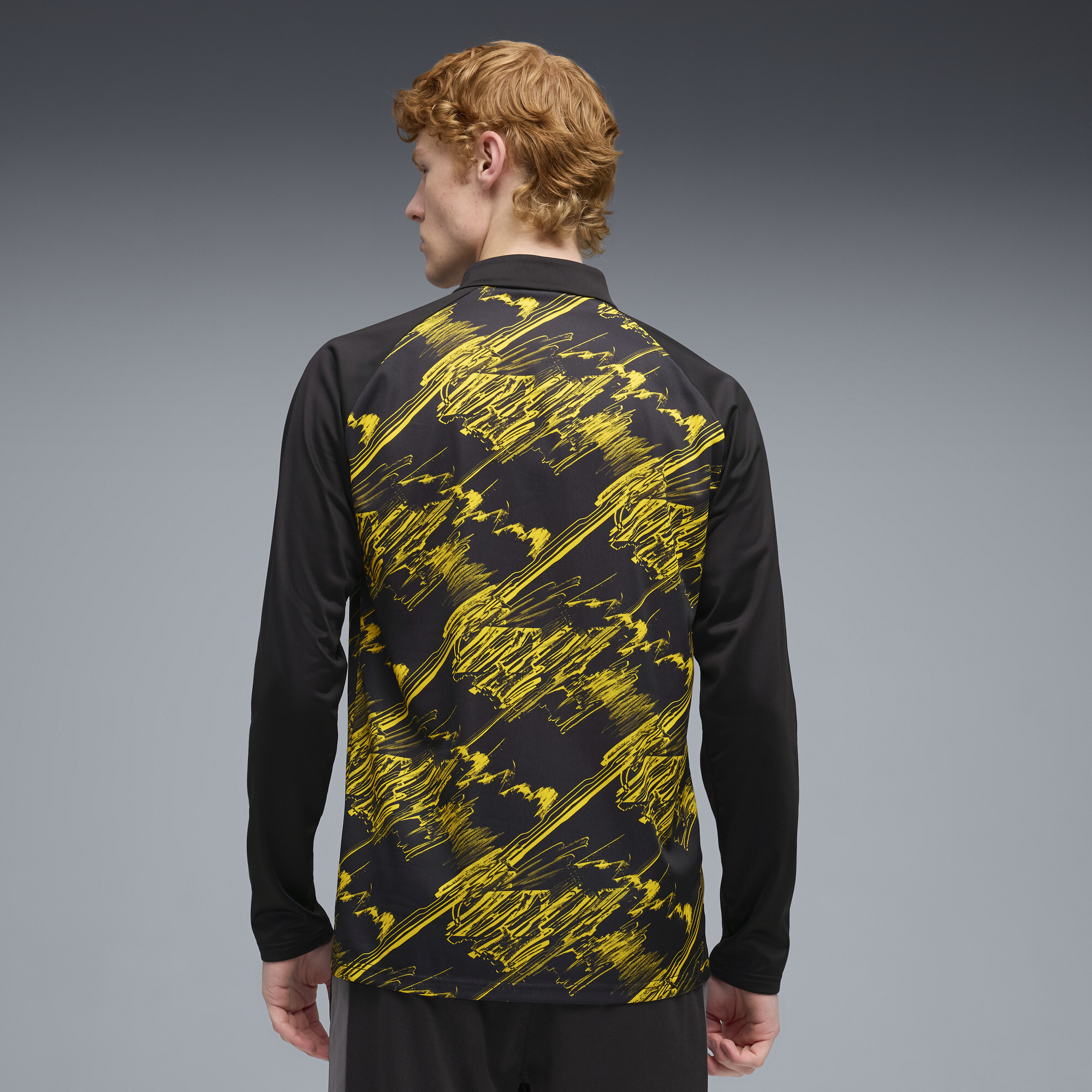PUMA Borussia Dortmund warm-up-top met kwartrits voor Heren, Zwart/Geel, Maat XS thumbnail 3
