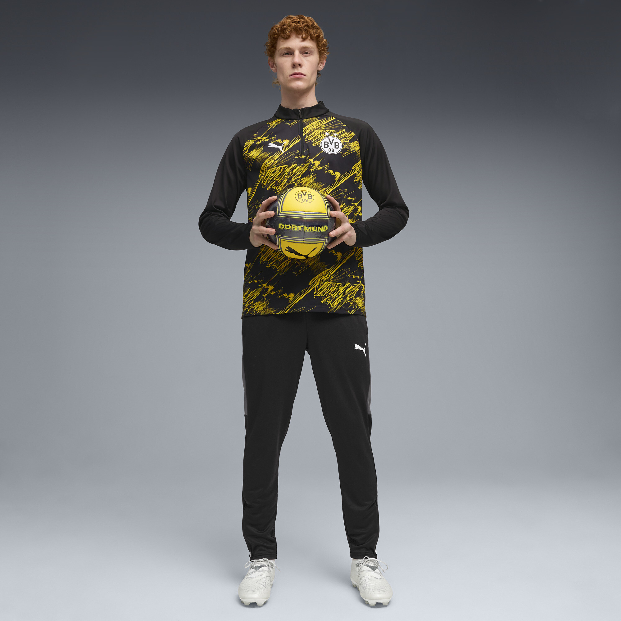 PUMA Borussia Dortmund warm-up-top met kwartrits voor Heren, Zwart/Geel, Maat XS thumbnail 2