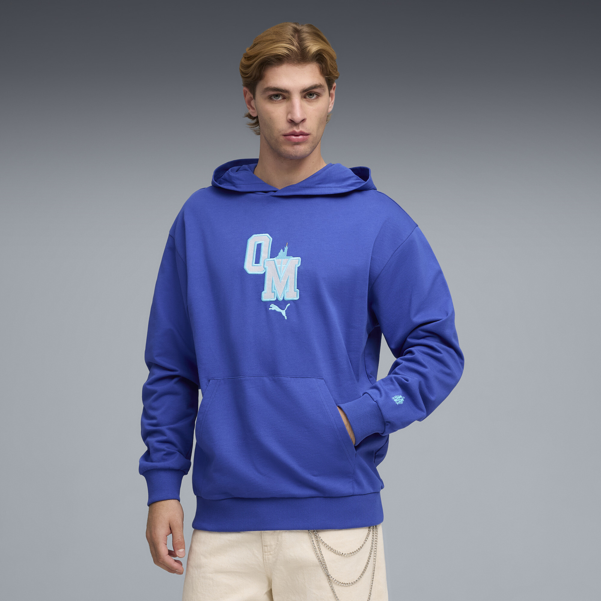 PUMA Olympique de Marseille ftblCulture relaxte hoodie voor Heren, Blauw, Maat L thumbnail 4
