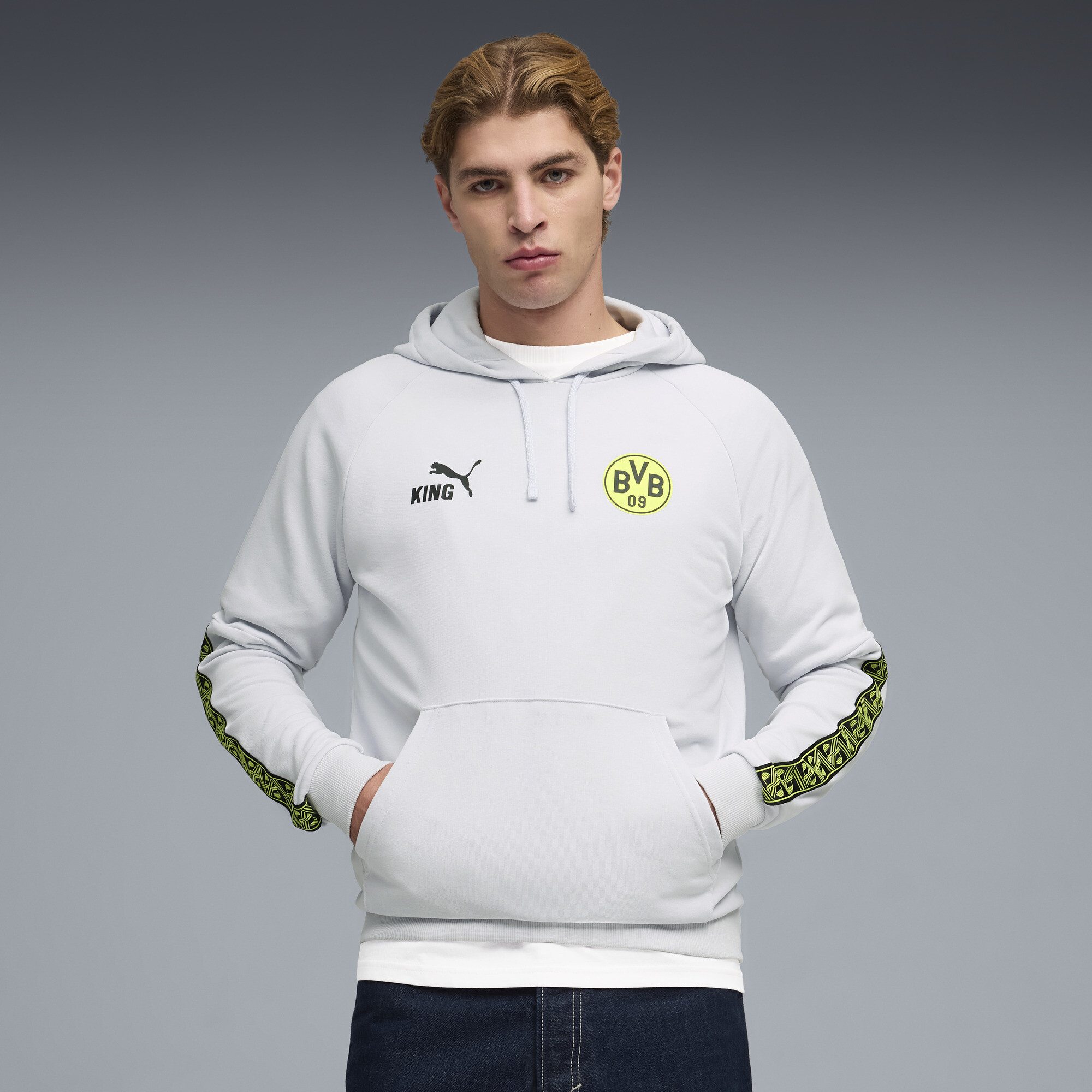 PUMA Borussia Dortmund King Men's Hoodie in Grey, Size S