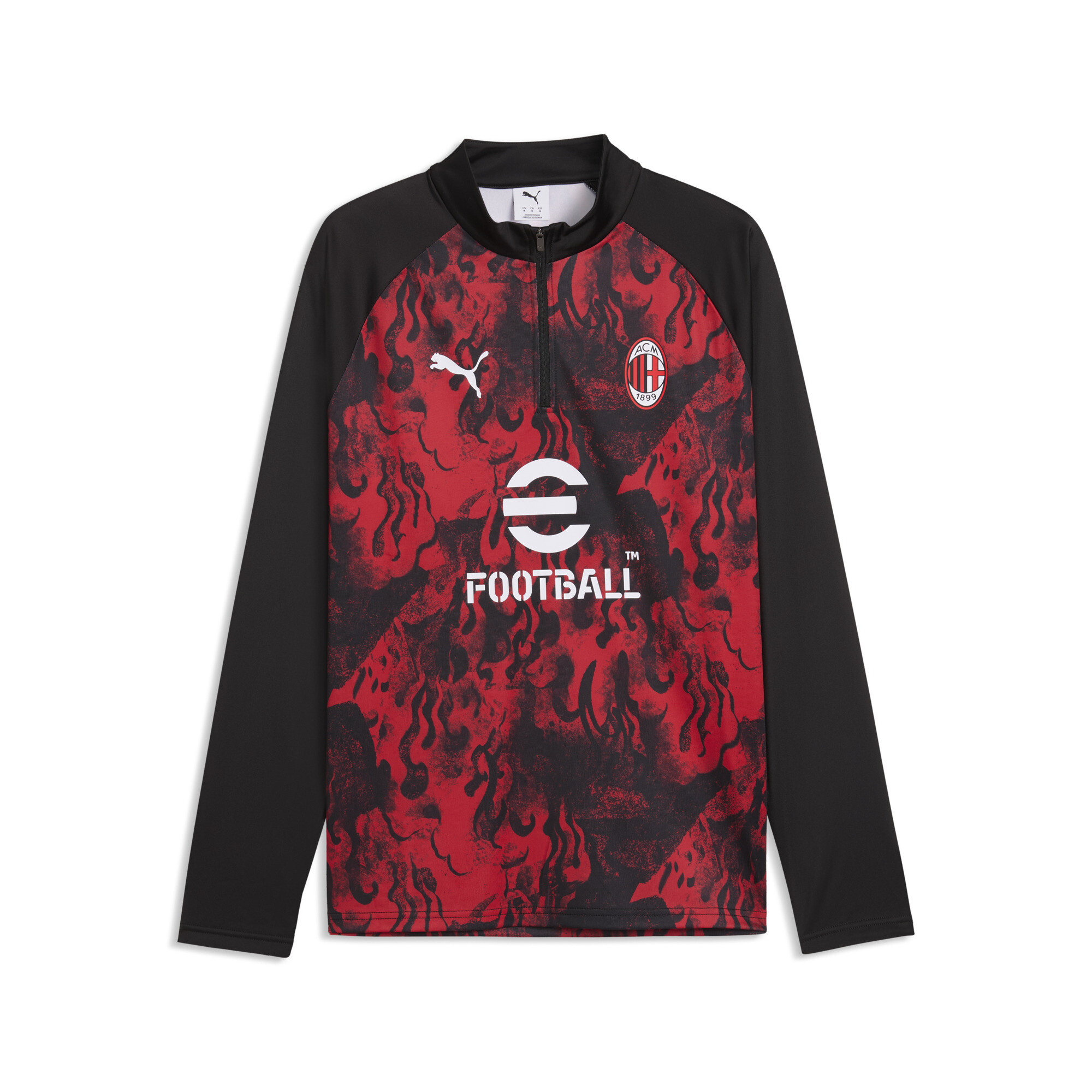 PUMA AC Milan Warmup top met kwartrits voor Heren, Zwart/Rood, Maat XS