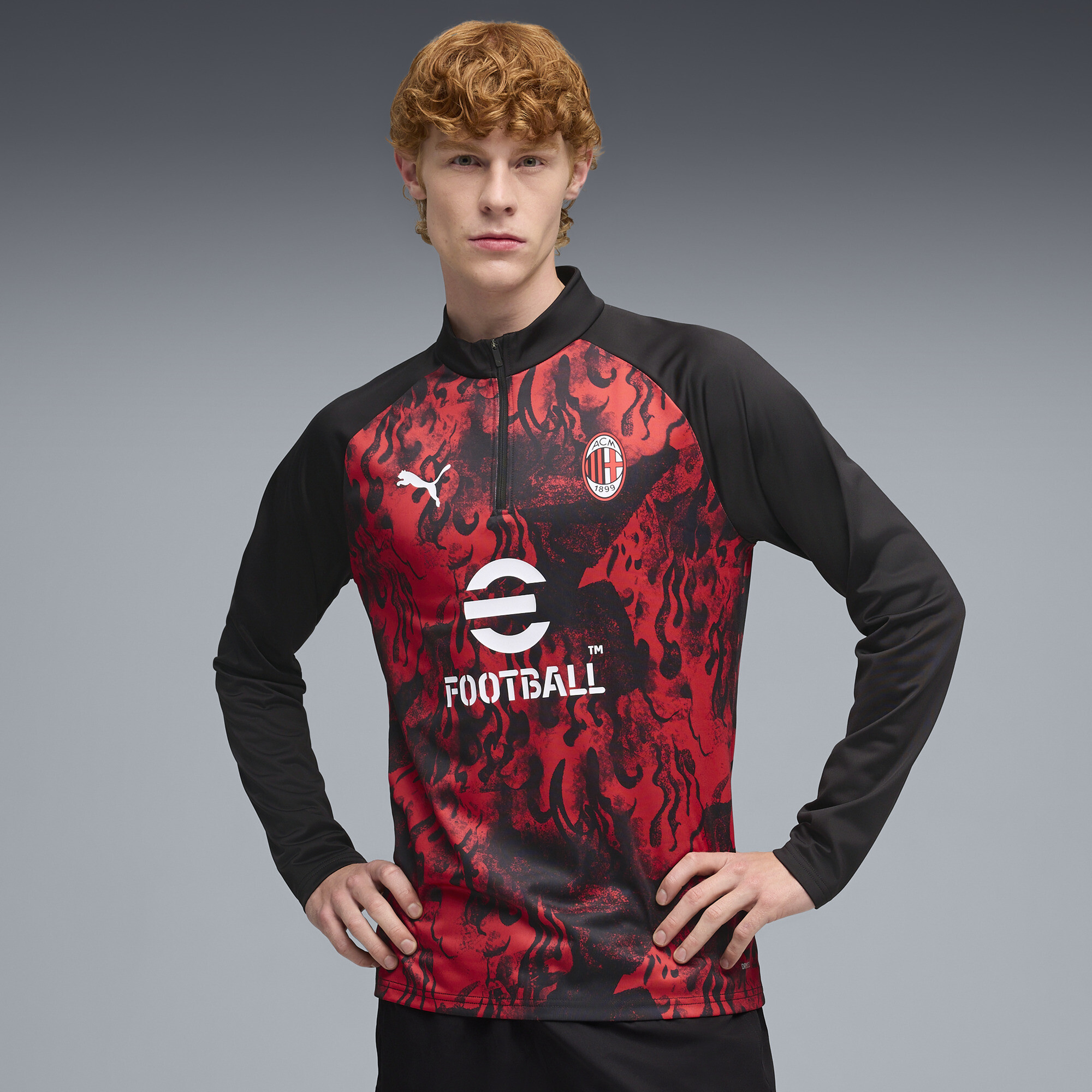 PUMA AC Milan Warmup top met kwartrits voor Heren, Zwart/Rood, Maat XS thumbnail 4