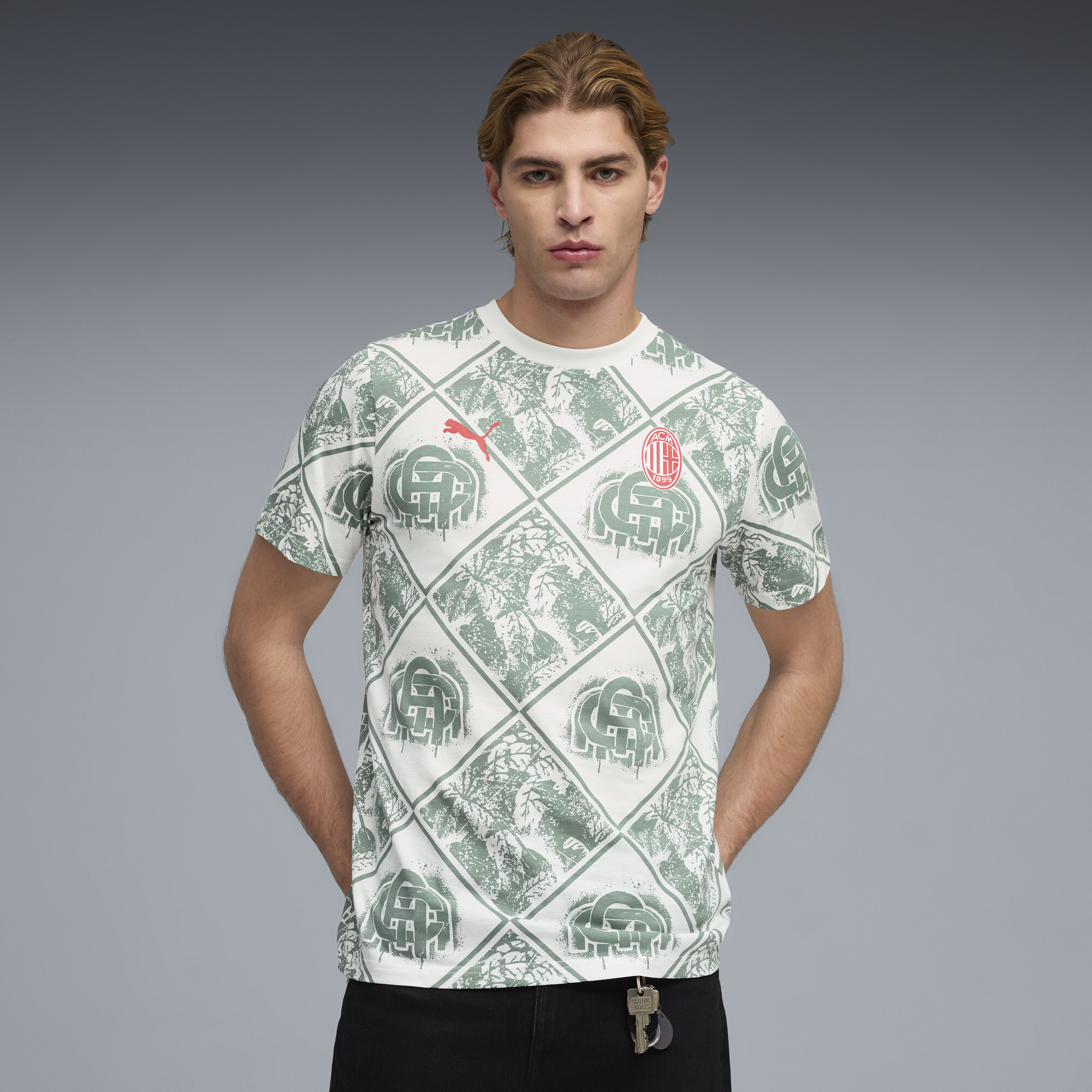 PUMA AC Milan FtblCulture bedrukt T-shirt voor Heren, Groen/Wit, Maat XS thumbnail 4