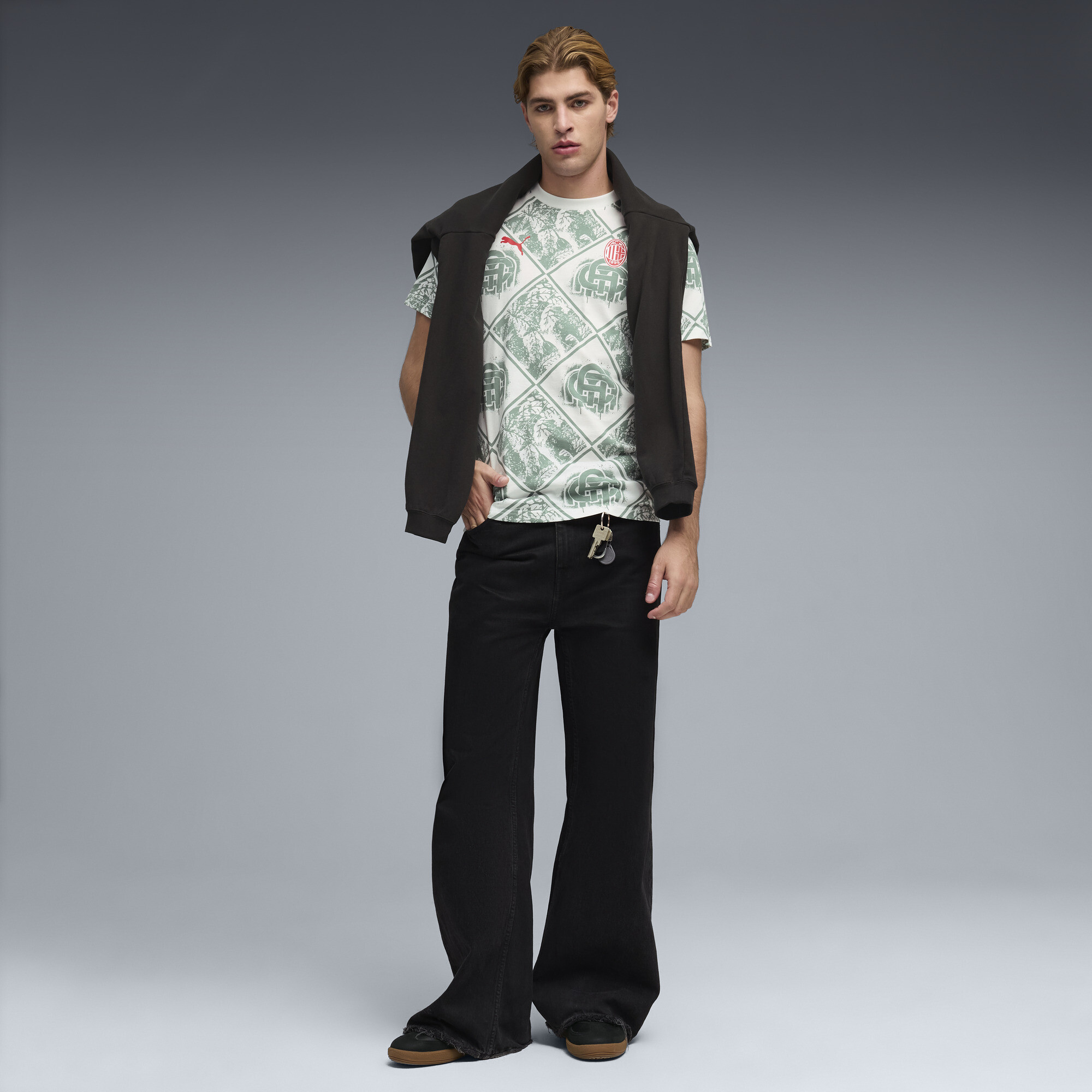 PUMA AC Milan FtblCulture bedrukt T-shirt voor Heren, Groen/Wit, Maat XS thumbnail 2