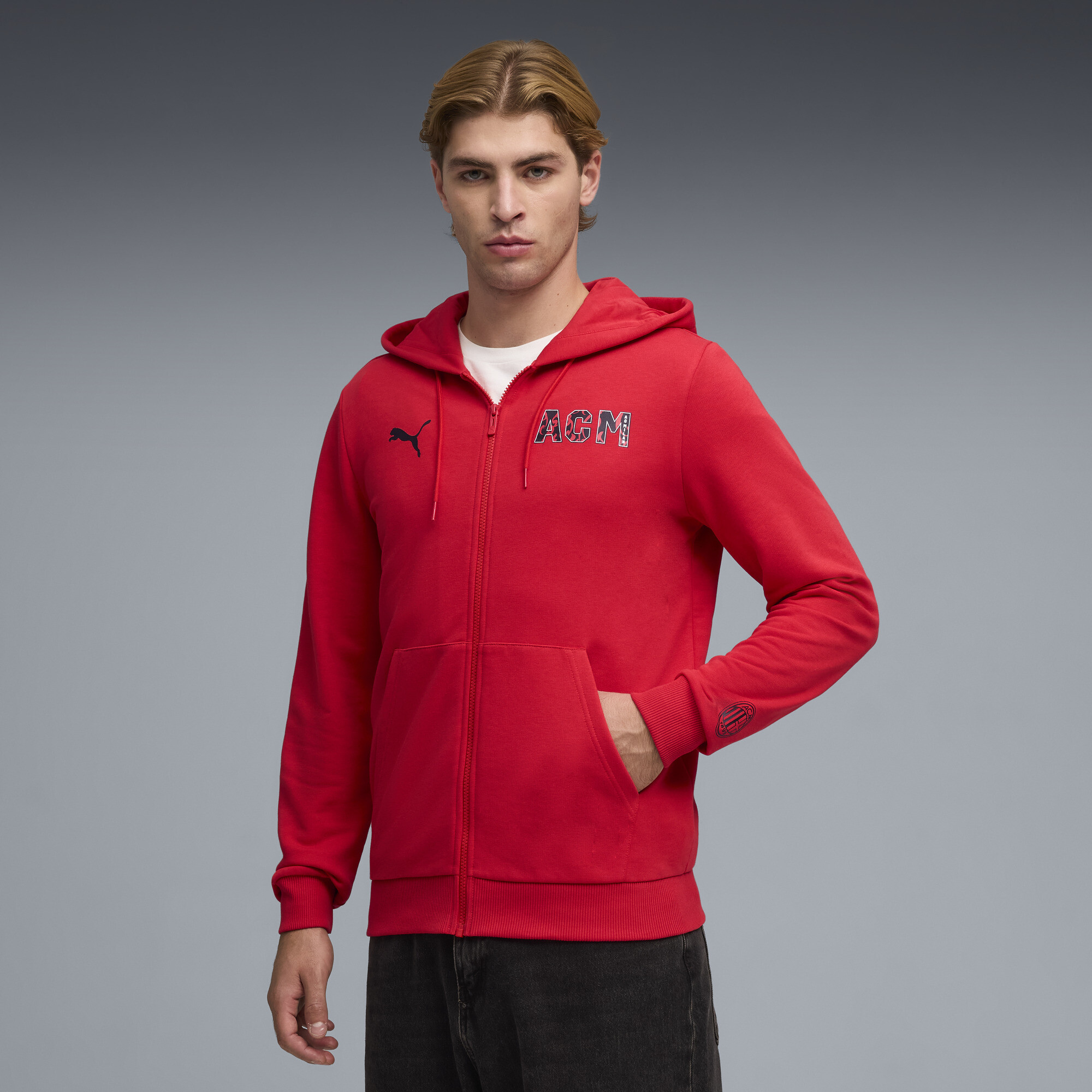 PUMA AC Milan ftblCulture Men's Zip-Up Hoodie in Red, Size L