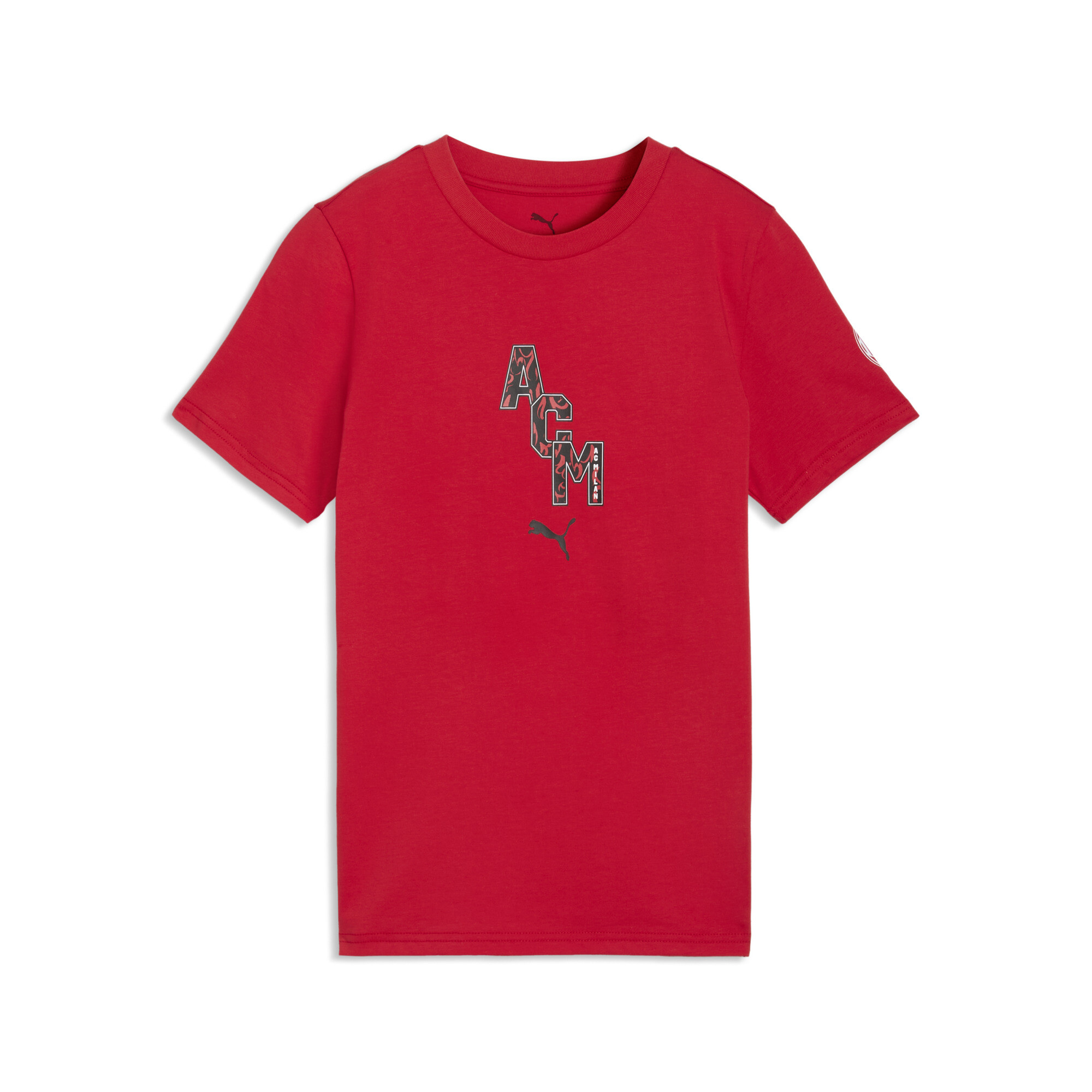 PUMA AC Milan FtblCulture T-shirt, Zwart/Rood, Maat 13-14Y